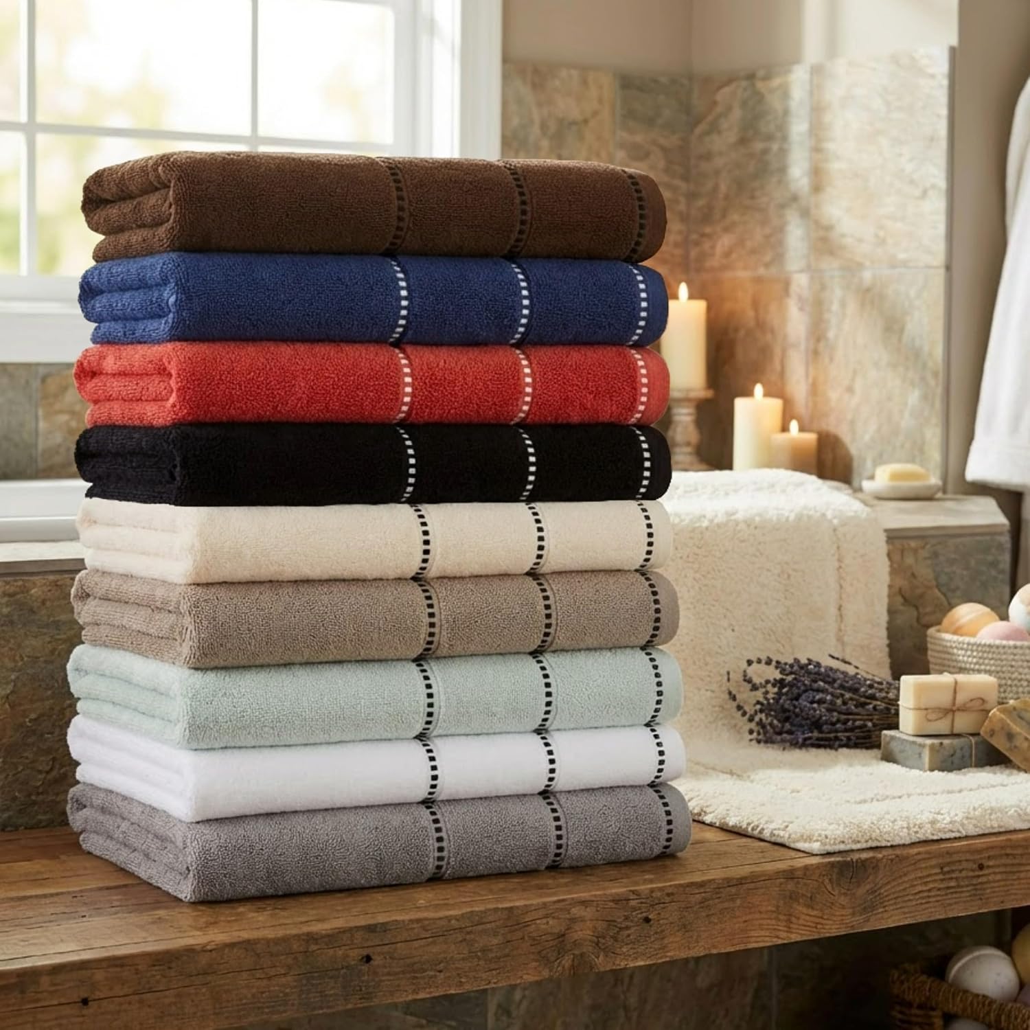 Lavish Home Bathroom Towels Set, Bathroom Accessories, Black, Set of 6 | Includes 2 Bath Sheets, 2 Hand Towels, and 2