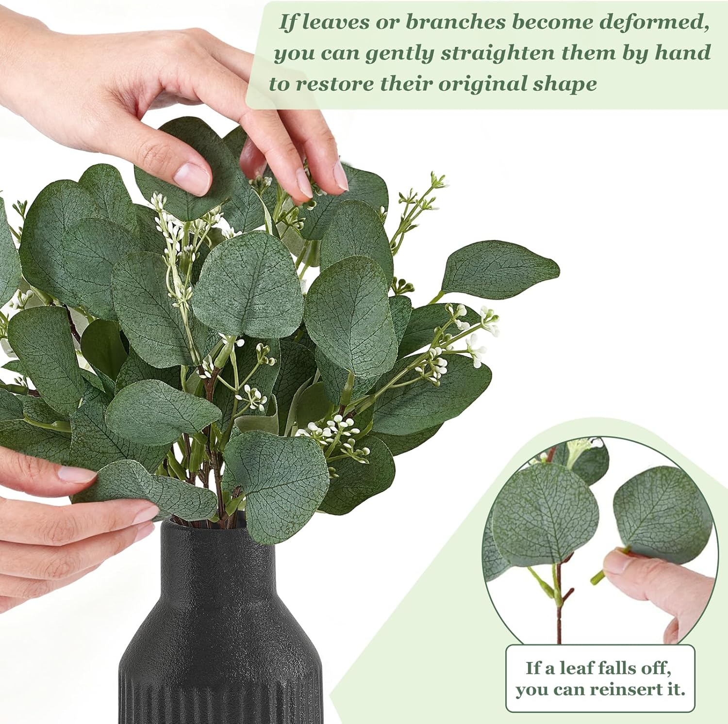 Artificial Eucalyptus Stems in Ceramic Vase Centerpiece Table Decorations Modern / Black / Small