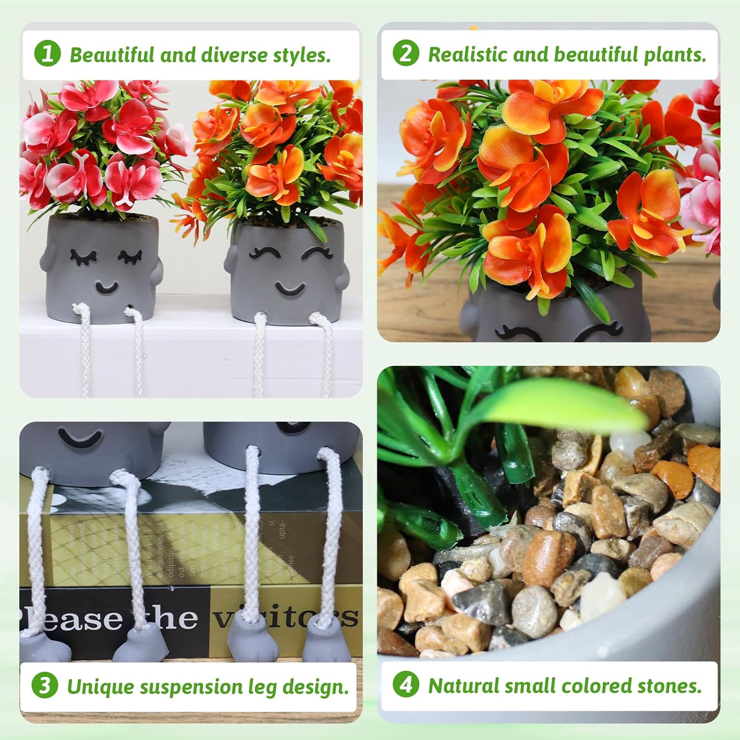 Artifical Plants Fake Flowers in Cement Pots Bathroom Shelf Small Plants / Set Plants/ A / Set of 2