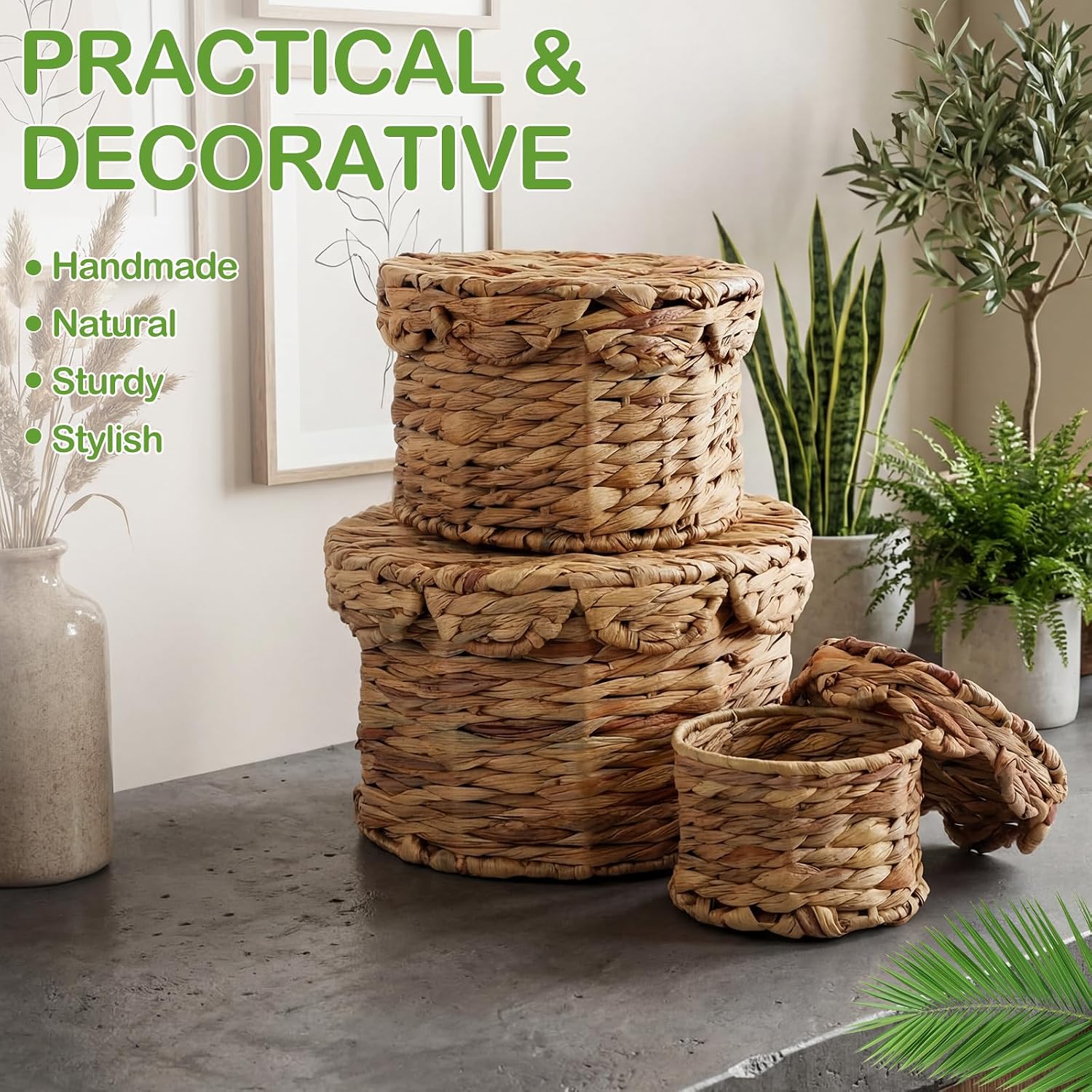 Scalloped Wicker Storage Baskets / Natural / Set of 3