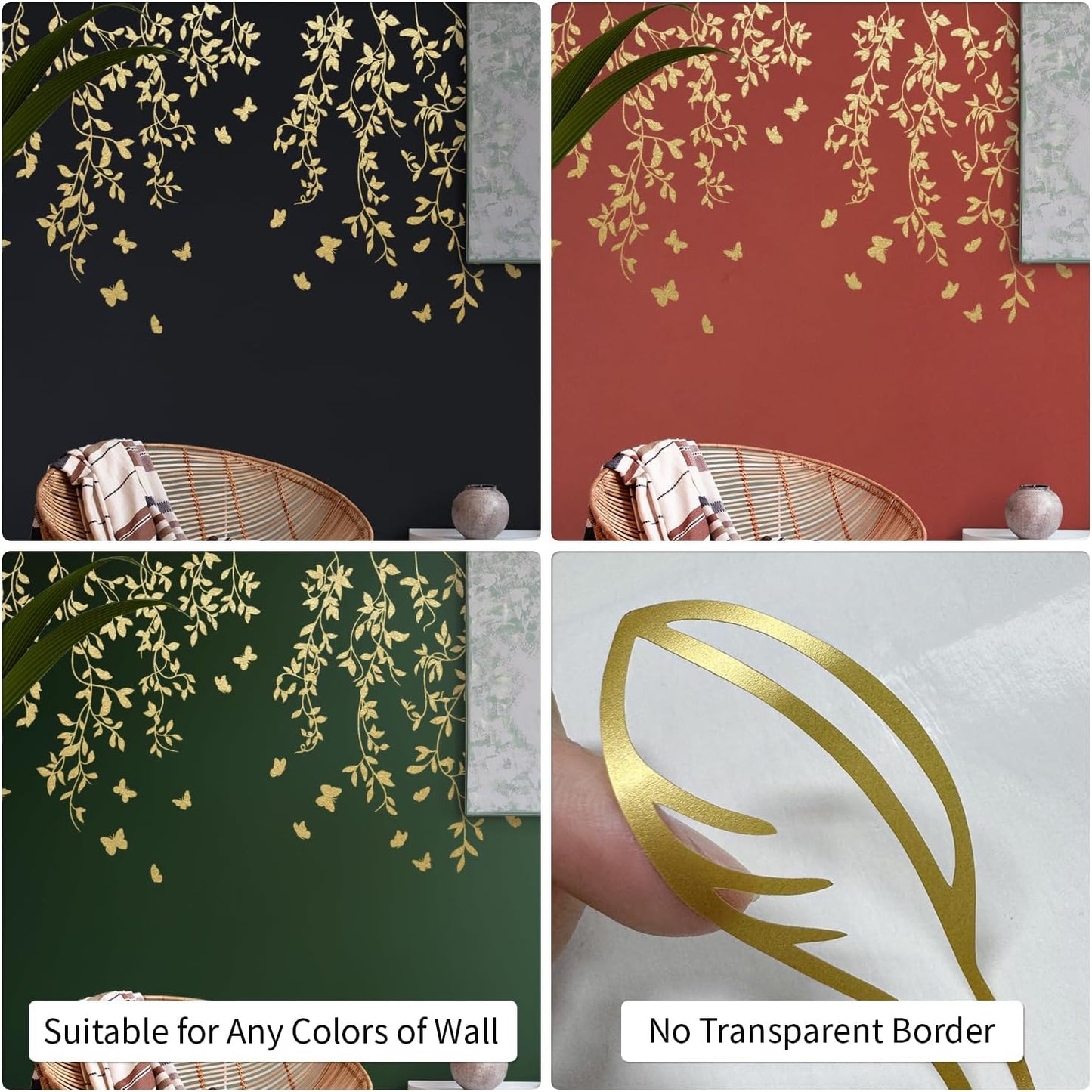 Metallic Wall Decals Peel and Stick Large Wall Stickers Large Sketch Minimal / Hanging Vines / Gold