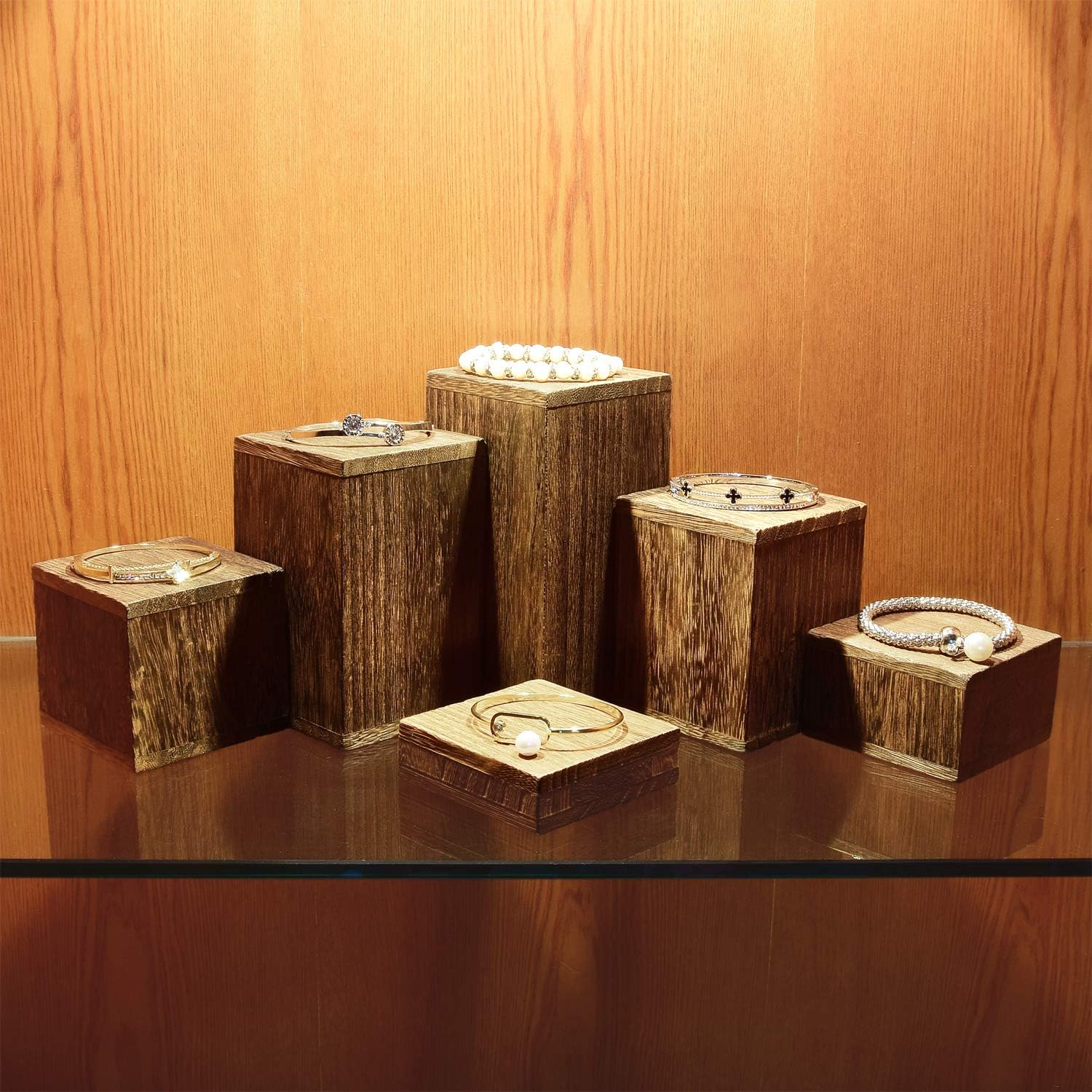 Wooden Square Risers for Display Jewelry and Accessories Display Stand Wooden / Brown / Set of 6