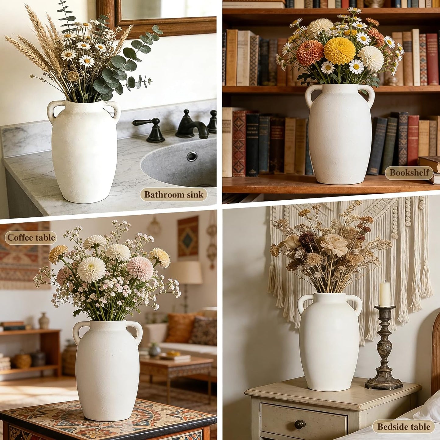 Ceramic Vase-Boho Decorative Vase / White