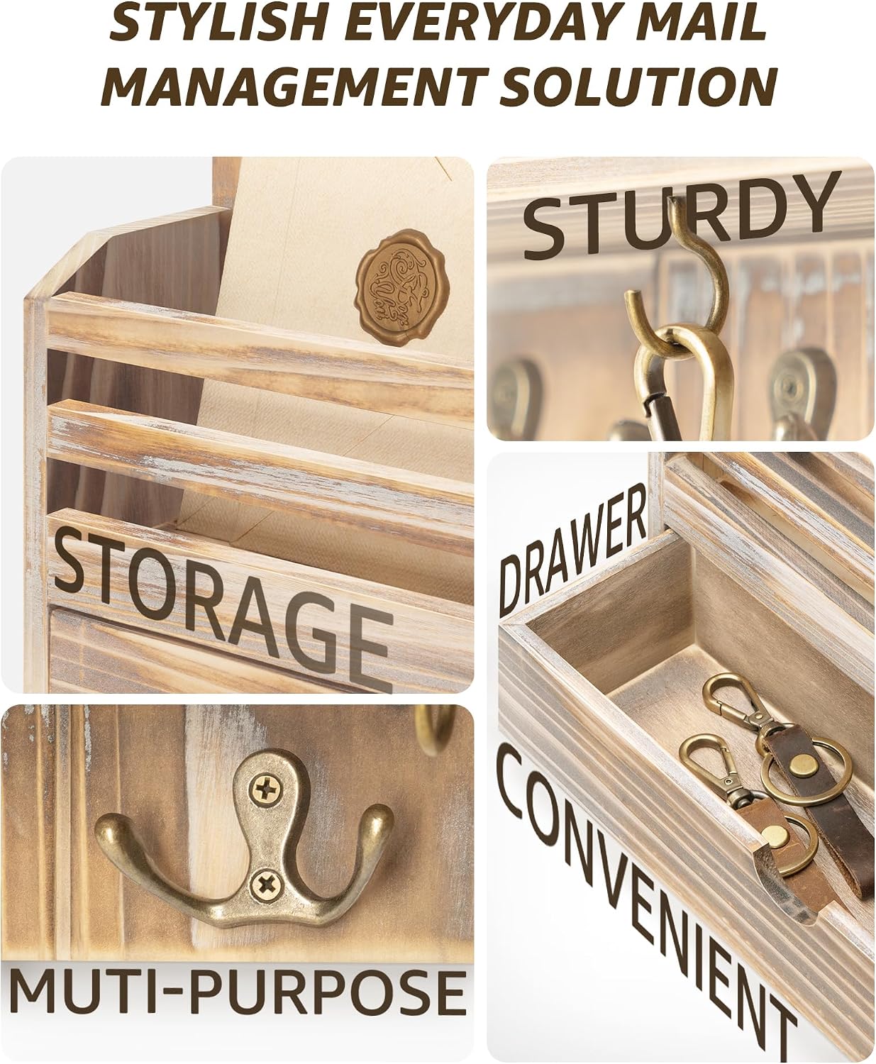 Farmhouse Mail Organizer Wall Mount / Natural