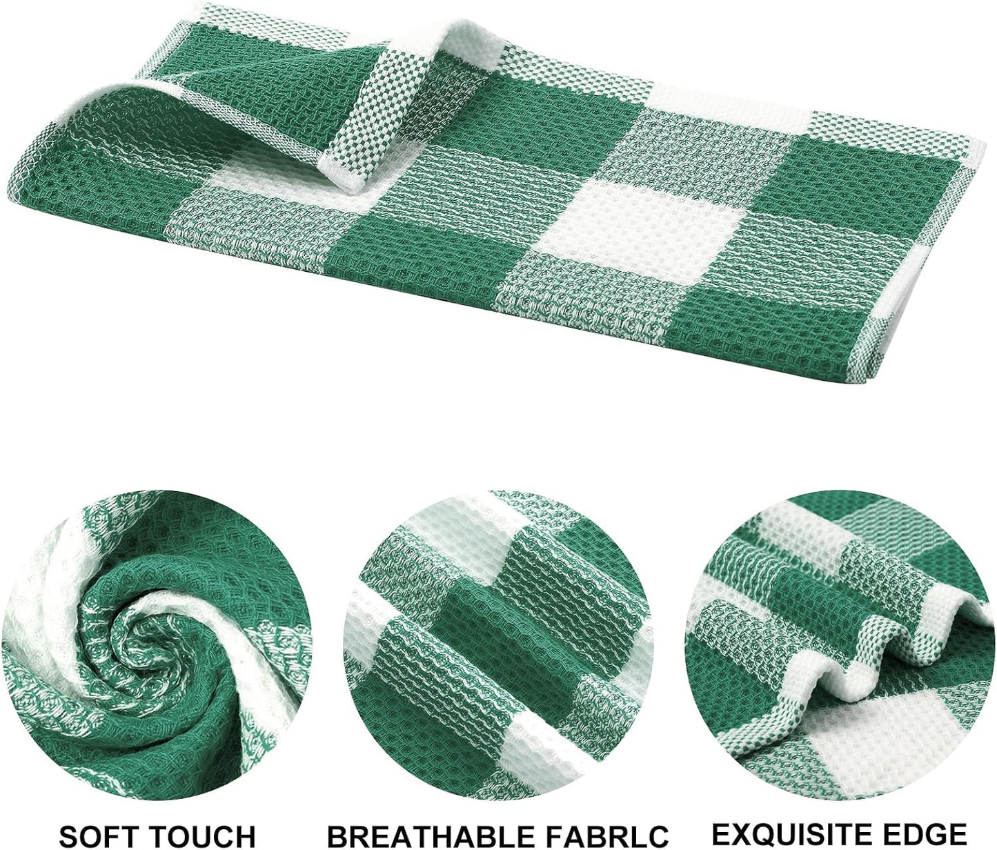 Mordimy 8 Pack Kitchen Towels and Dishcloths Set, Dark Green & White | 28 X 13 Inch and 12 X 12 Inch, Super Soft