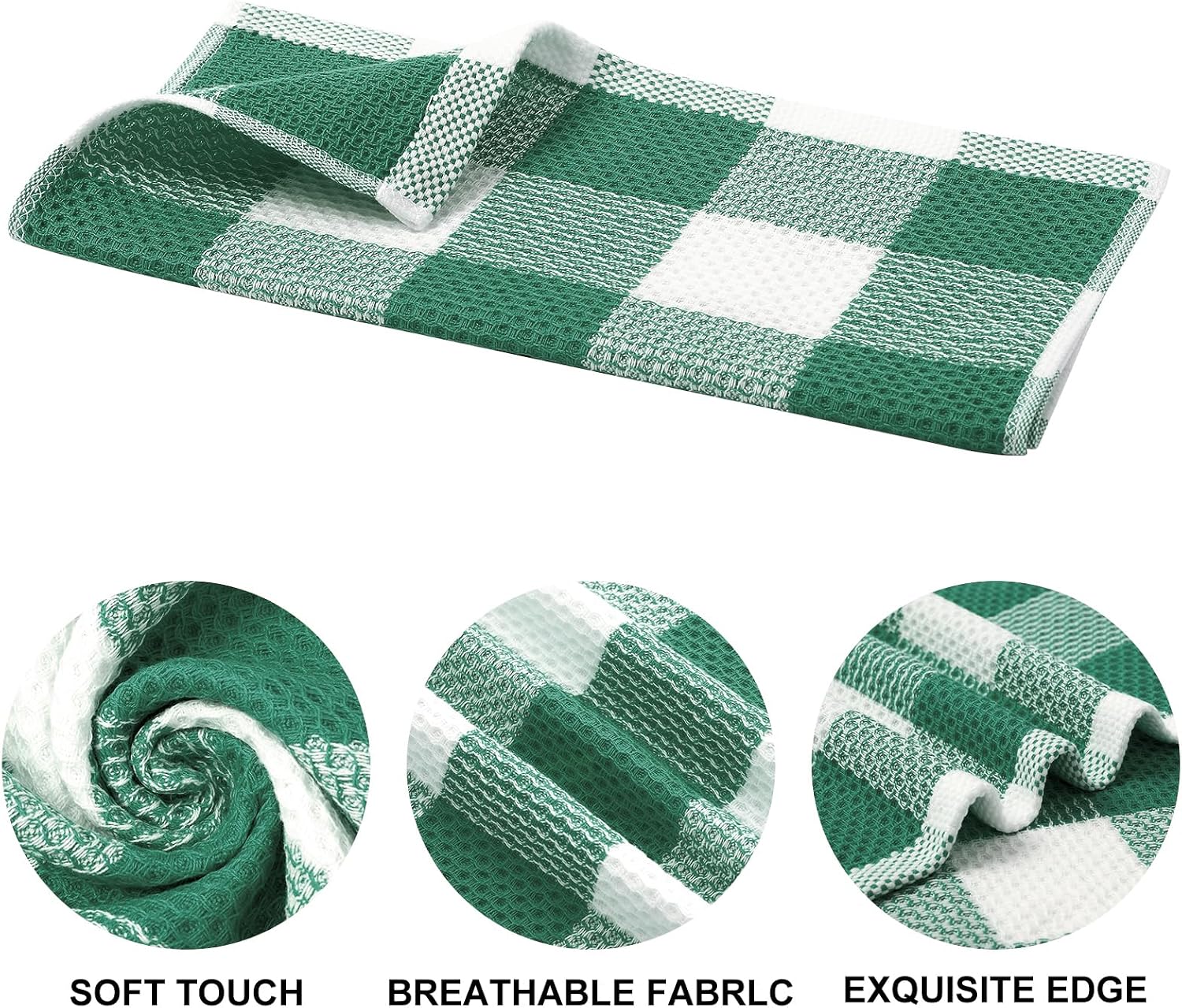 Mordimy 8 Pack Kitchen Towels and Dishcloths Set, Dark Green & White | 28 X 13 Inch and 12 X 12 Inch, Super Soft