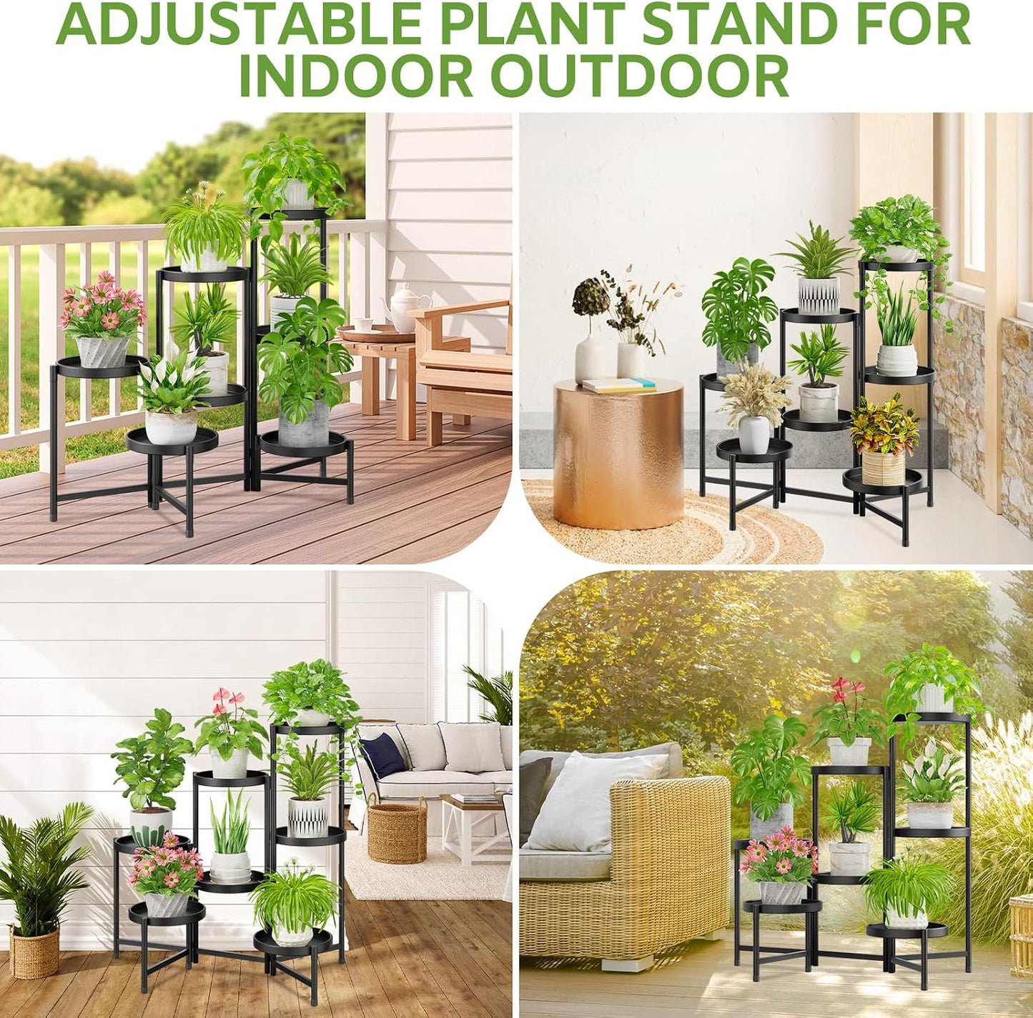 iDavosic.ly 7 Tier Large Plant Stand Indoor Outdoor, 10 In Wide Tray, Black | Tiered Metal Corner Heavy Duty Multiple