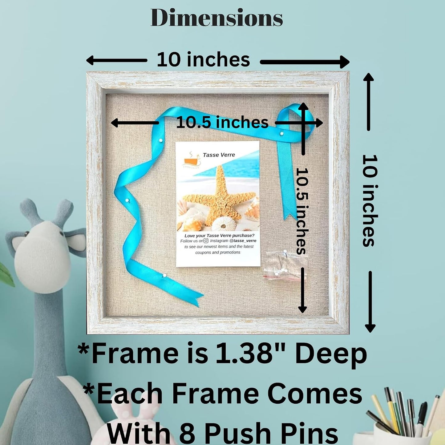 10x10 Rustic Display Shadow Box (2-Pack) Frame w/Linen Background and 16 Stick Pins - Ready to Hang Shadowbox Picture