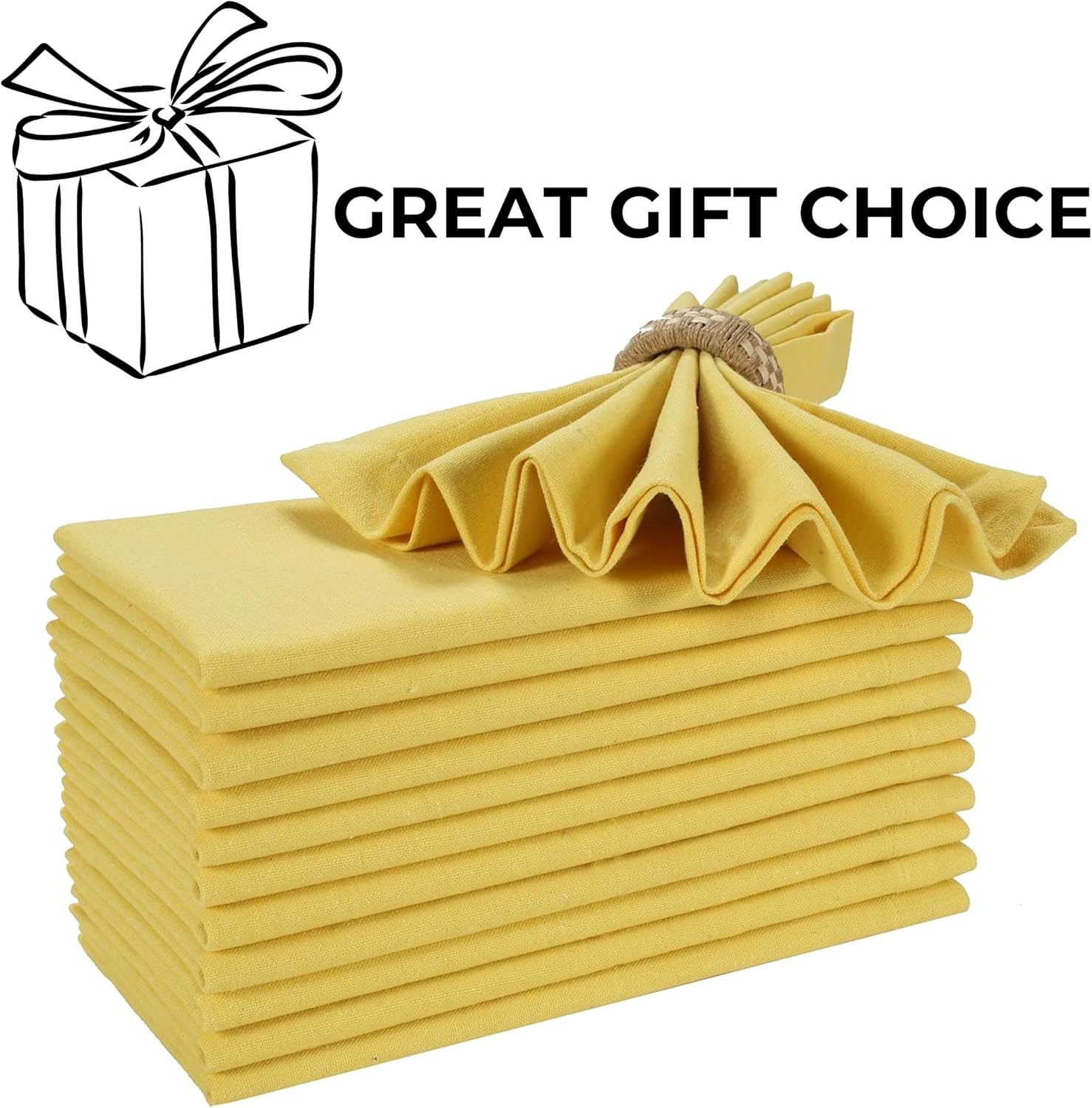 Bedding Craft Cotton Dinner Cloth Napkins Set of 12 – 18x18 Sand Yellow – Reusable & Machine Washable Fabric Napkins
