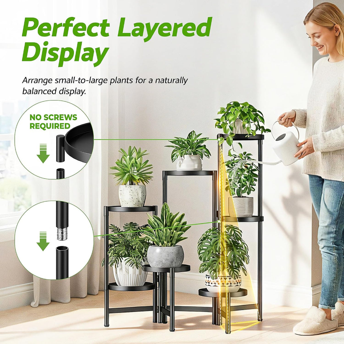 7 Tiers Plant Stand Indoor for Multiple Large Planter, Tall Tiered Folding Plant Rack Outdoor with Rustproof 10 Inch
