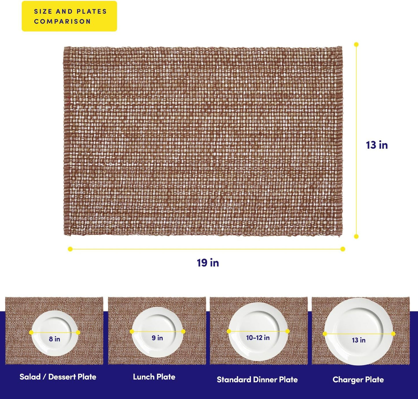 Sweet Home Collection 100% Cotton Placemats for Dining Room Rectangle Two Tone Woven Fabric 13" x 19" Soft Durable