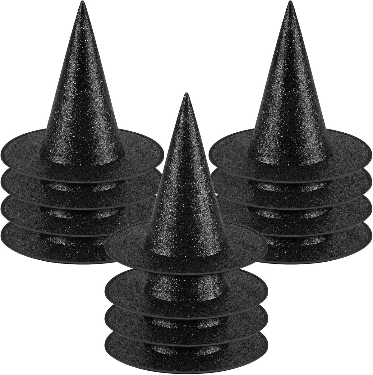 RattanView 12 Pcs Halloween Witch Hats Glitter Hanging Witch Hat,Black
