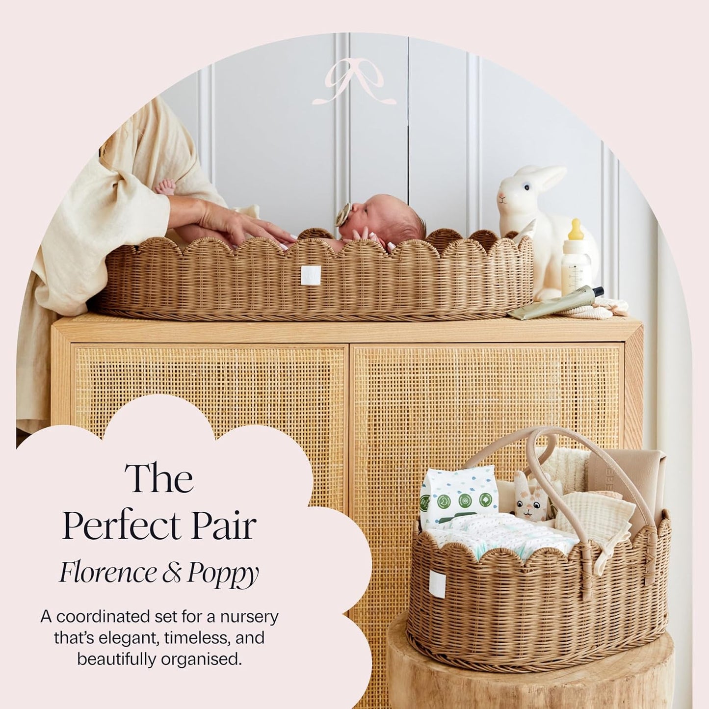 Handmade & Award-Winning Scalloped Rattan Basket / Mocca