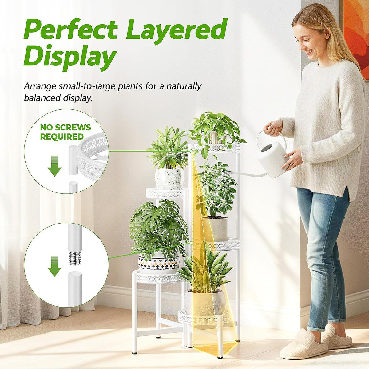 Metal Plant Stand Indoor Outdoor, 5 Tier Tall Flower Pot Holder Potted Display Rack Shelf, Heavy Duty Corner Plant