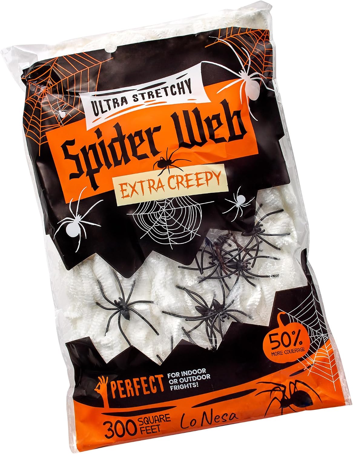 300 Sq. Ft Coverage, Indoor & Outdoor Use, Creepy Spiders Included, Garden Decor (White, 300 SQ FT)