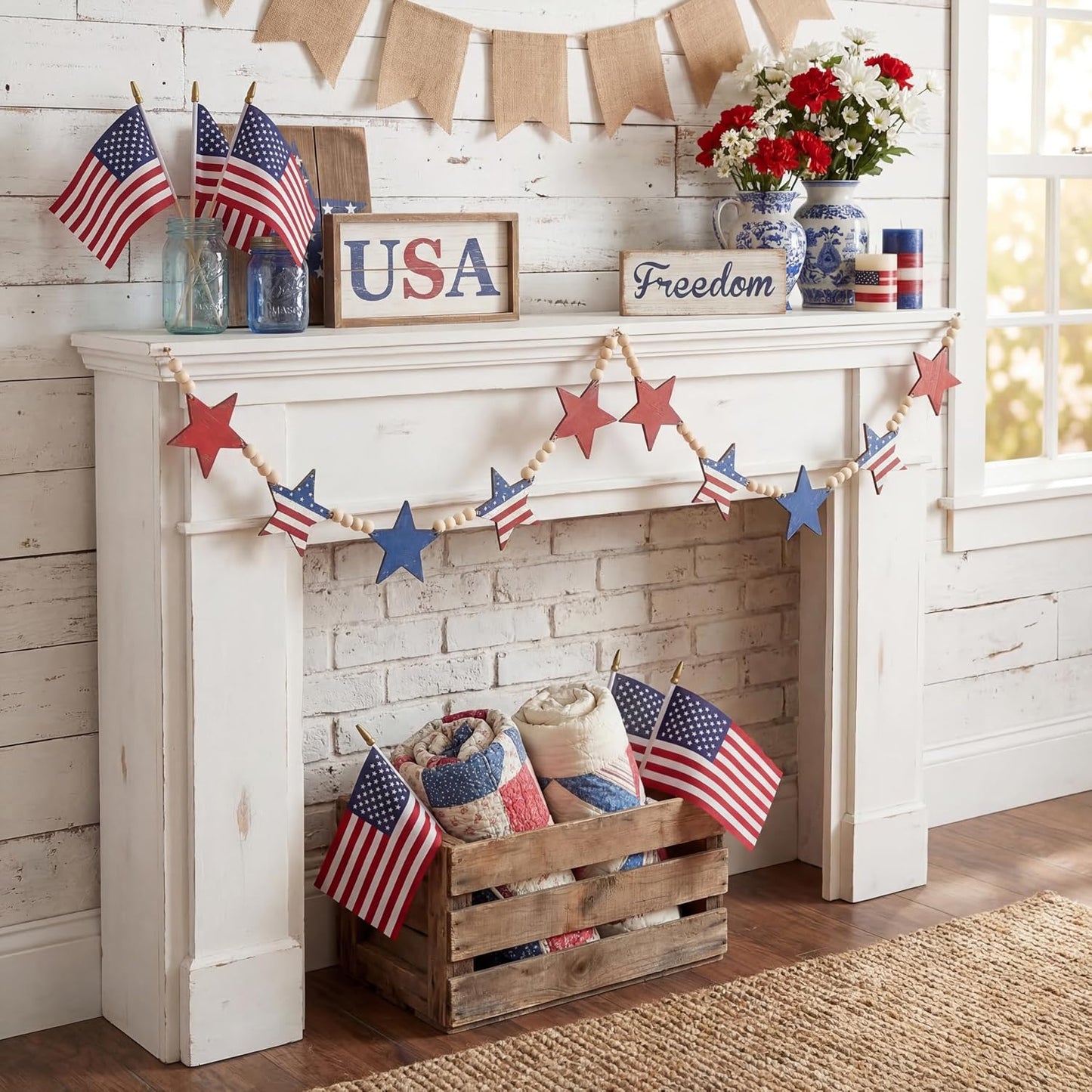 4th of July Patriotic Wooden Beads Garland / USA Star / 5.1 Inch
