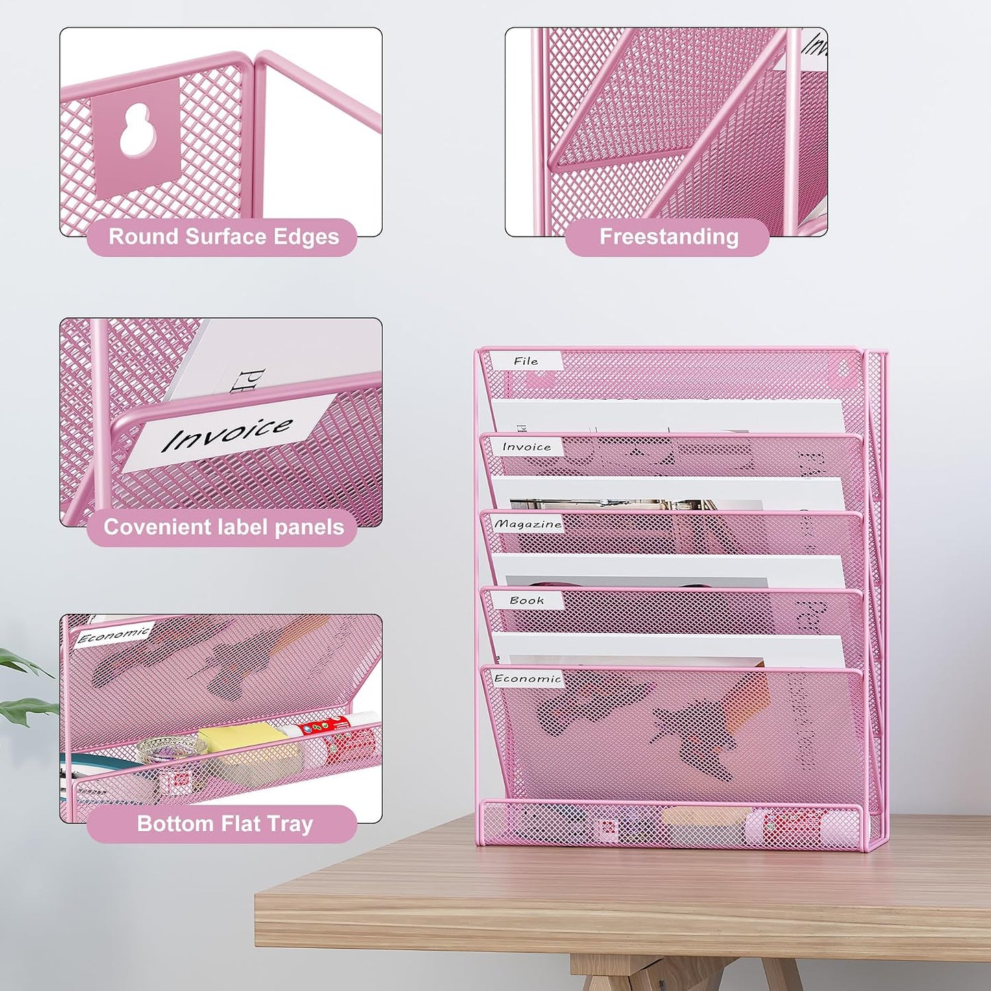EasyPAG 5 Tier Wall File Holder, Mesh Hanging Folder Organizer with Classify Label, Versatile Desk File Holder