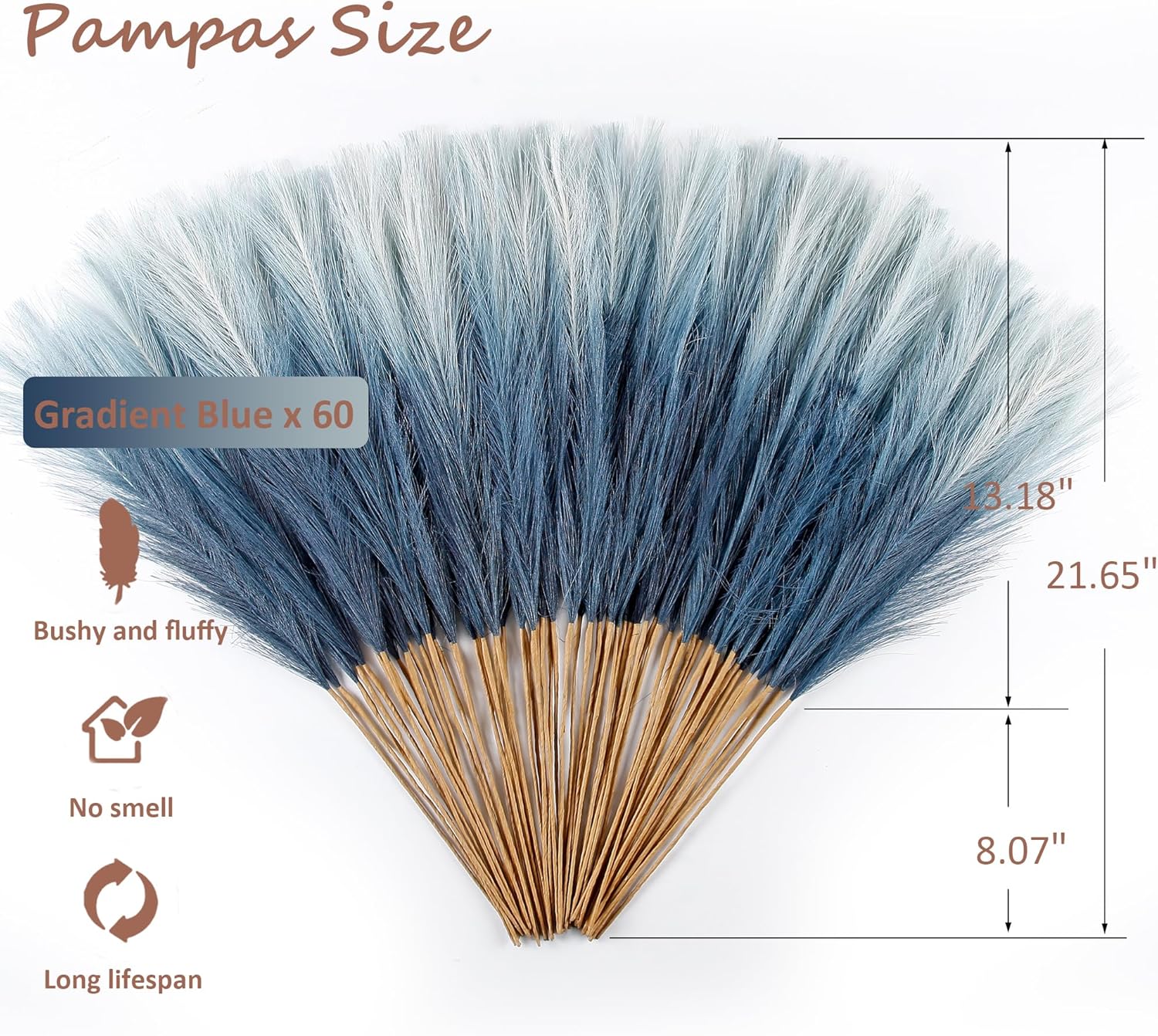 21.7" Pompas Grass Flower Arrangement and Vase Filler / 21.7'' Tall Navy Blue Gradient / Set of 60