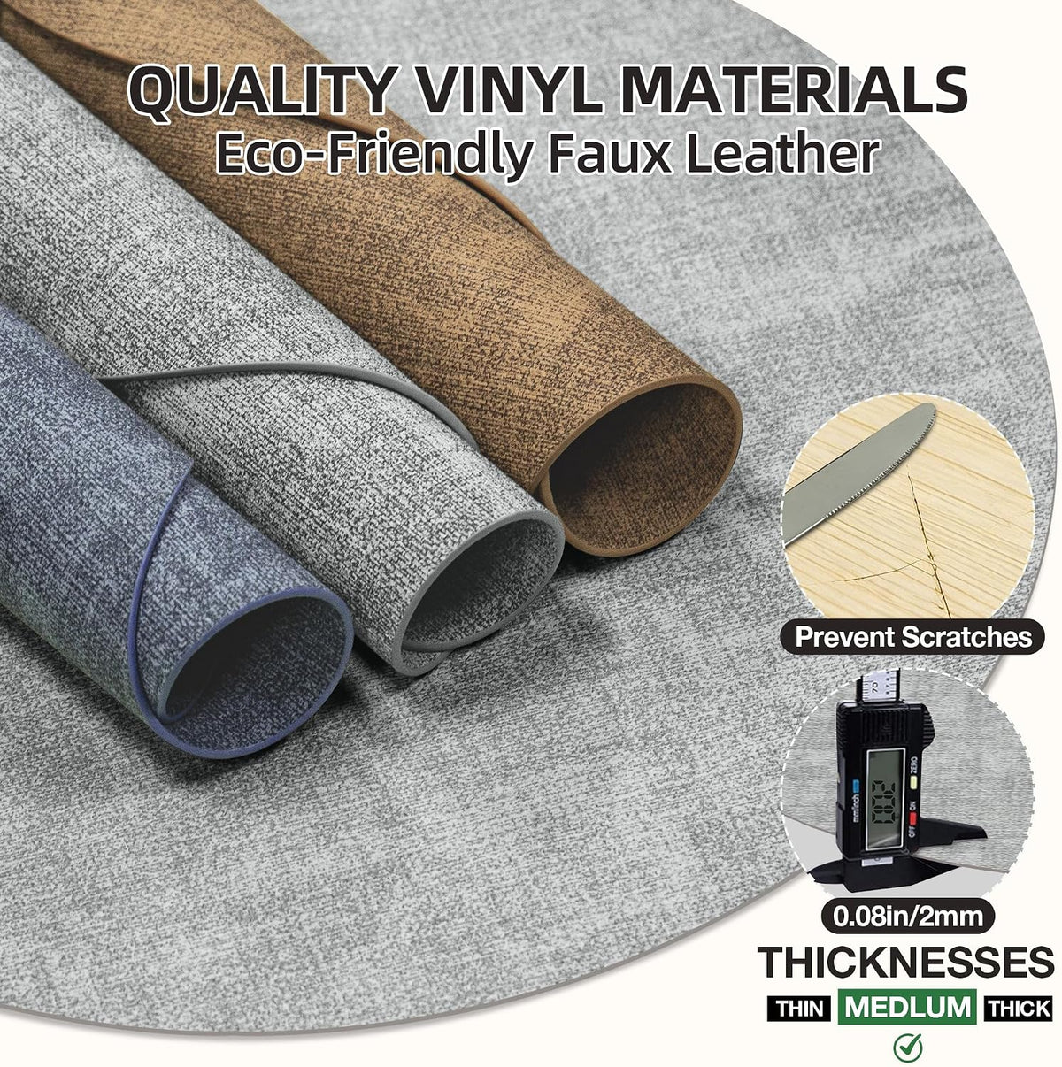 Round Placemats Set of 8, 15 Inch Faux Leather Place mats, Washable Wipeable Non Slip, Heat Resistant Waterproof Vinyl