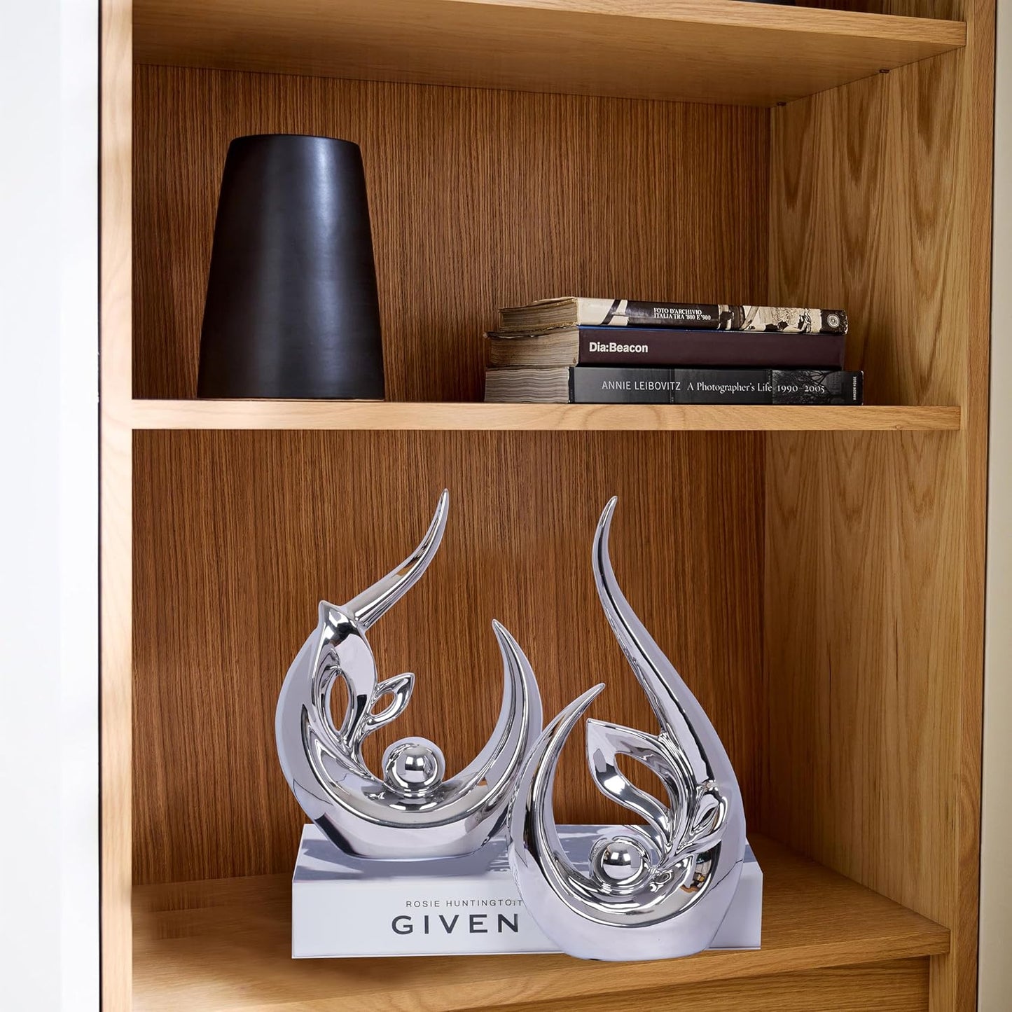 Decor Accent Ceramic Statue Abstract Sculptures Centerpieces Mid Century Modern / Silver / Set of 2