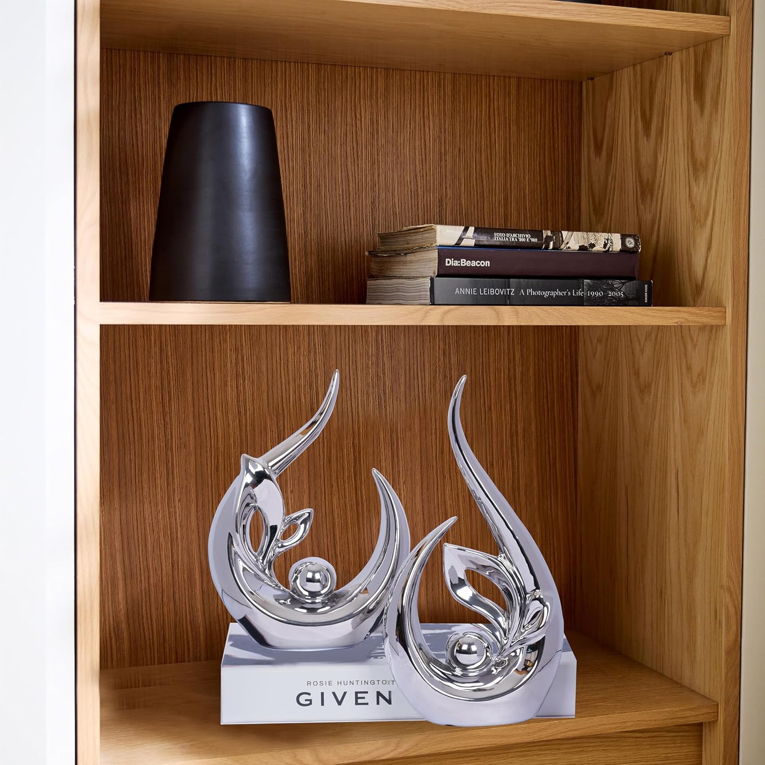 Decor Accent Ceramic Statue Abstract Sculptures Centerpieces Mid Century Modern / Silver / Set of 2