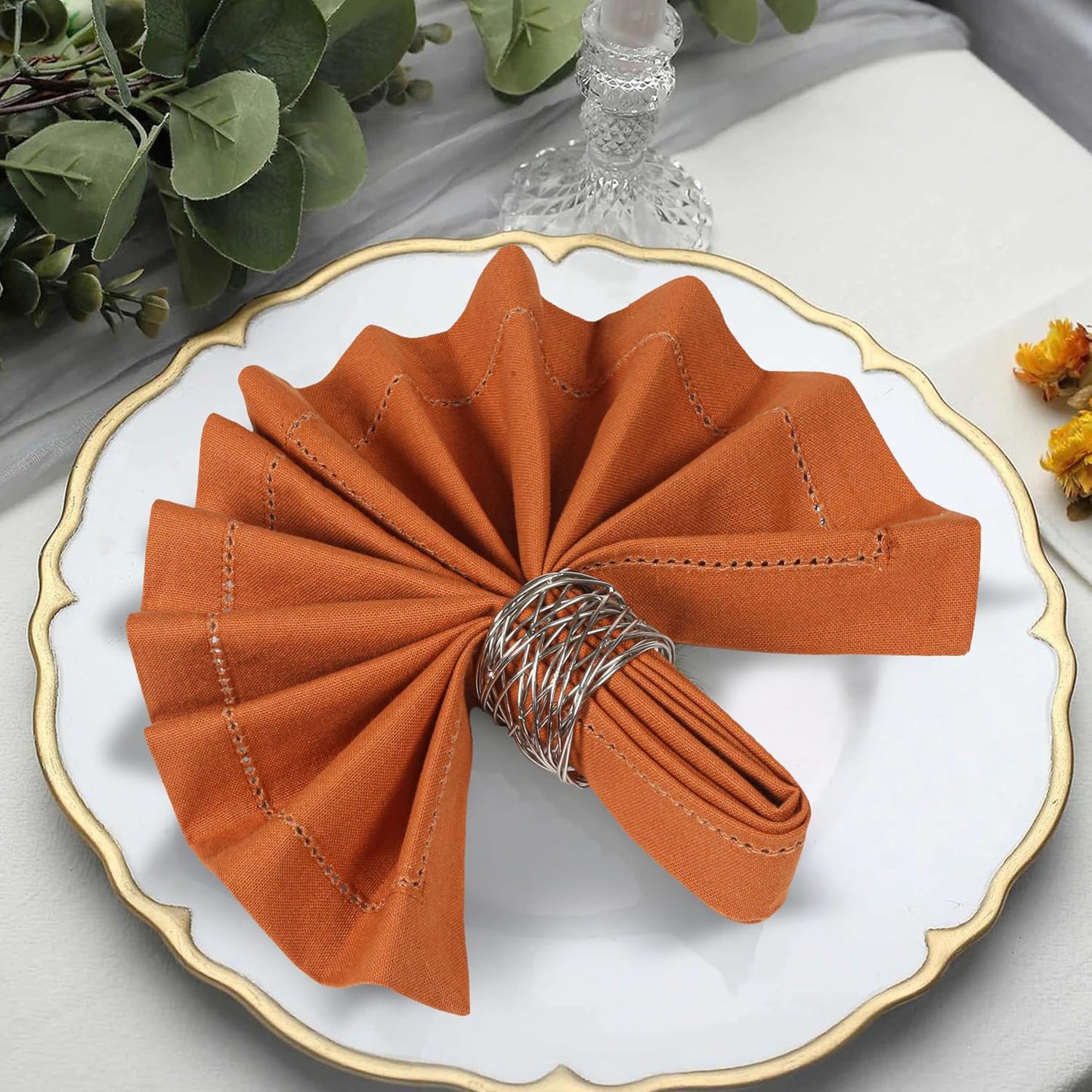 Bedding Craft Cloth Dinner Napkins Set of 12 – 18x18 Roasted Pecan with Hemstitched Mitered Corners – Reusable Machine
