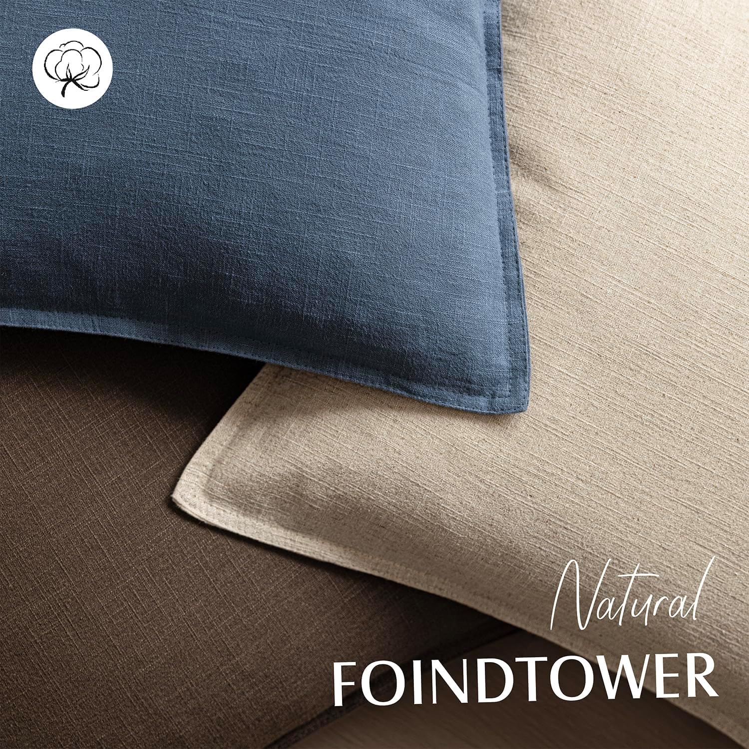 Decorative Linen Solid Throw Pillow Covers Soft Accent Euro / 18 x 18 / Blue Ashes / Set of 2