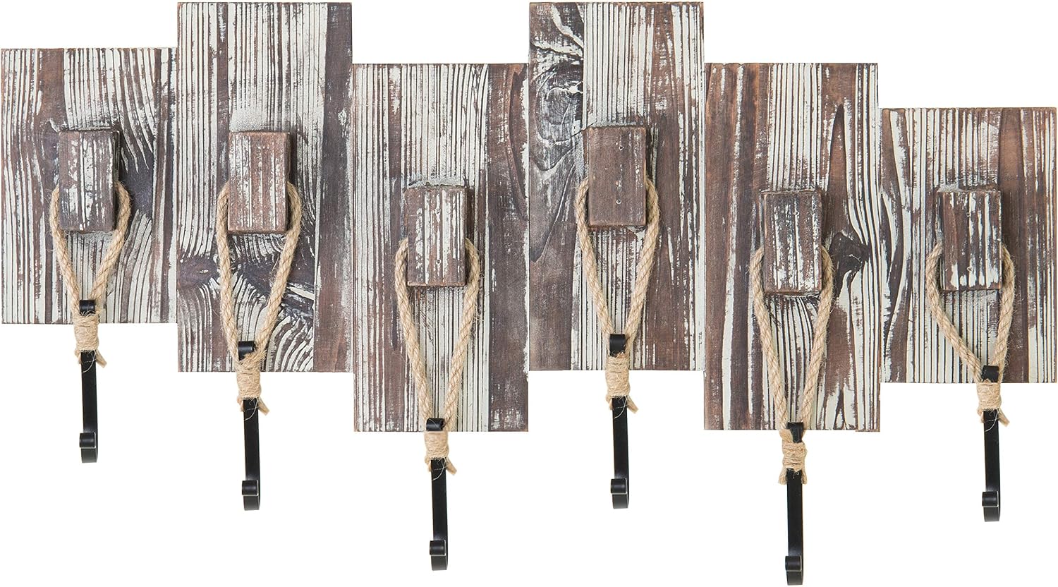 6 Hook Wall Mounted Entryway Coat and Hat Rack / Torched Wood