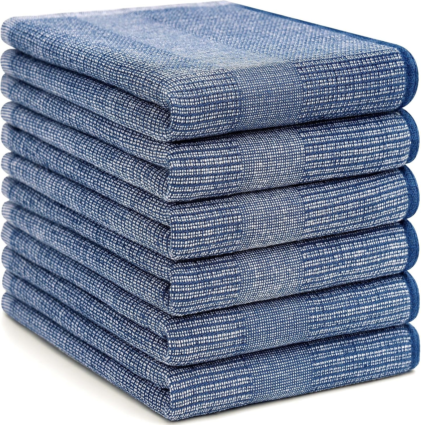 Homaxy 380 GSM Cotton Premium Kitchen Towels 6 Pack, 18"x 28", Navy Blue | Flat and Terry Dish Towels, Highly Absorbent