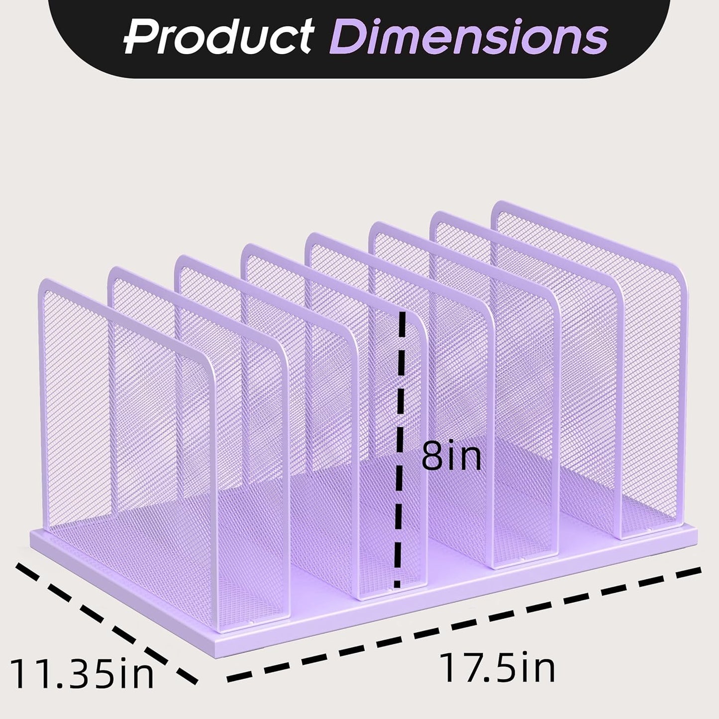Kuntine.B 7-Section Upright Desk File Organizer Purple 2 Pack | Vertical, Mesh, Metal, Assembly, Stability, Sturdiness