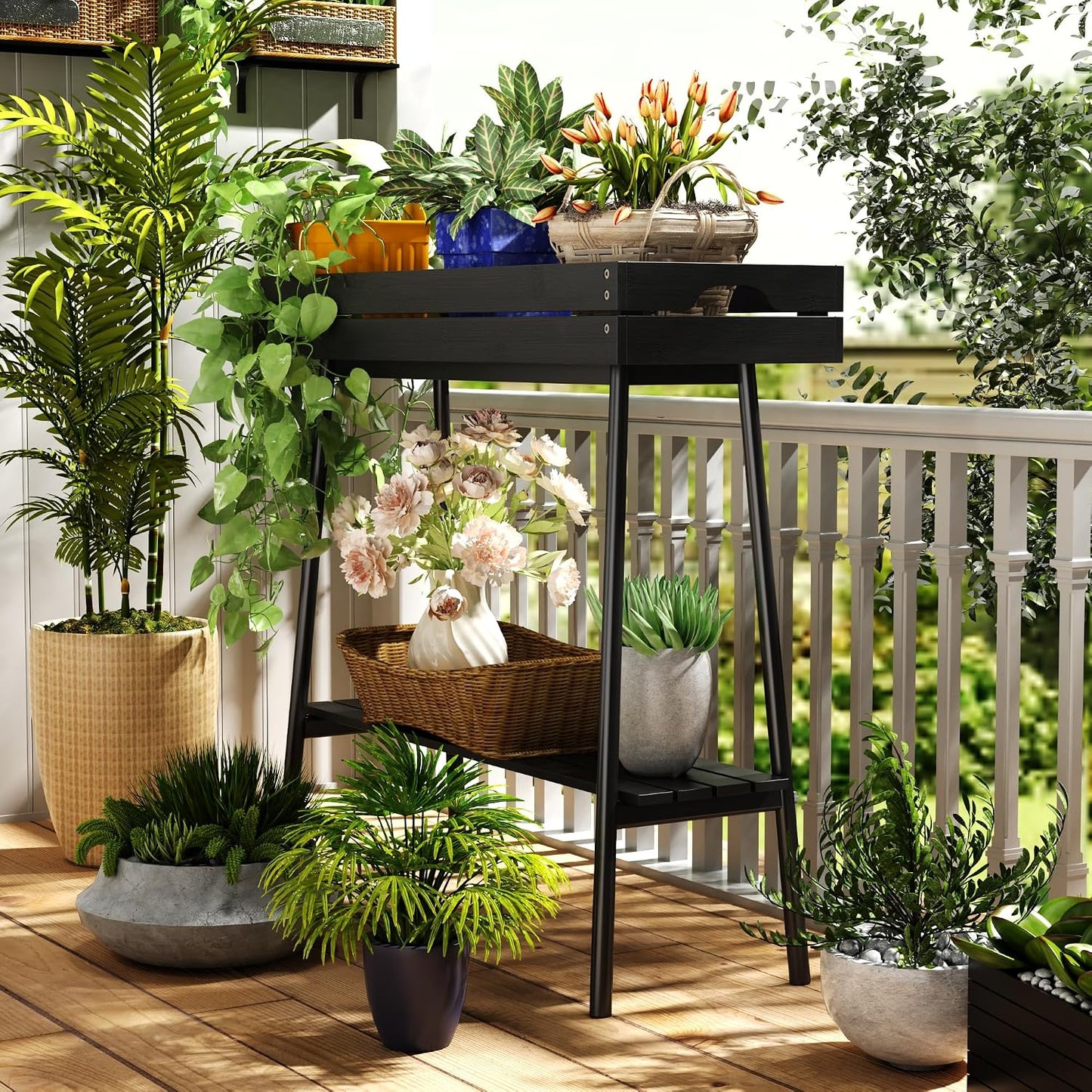 BAMBANG Bamboo Plant Stand Indoor, 2 Tier Small Plant Table, Tall Plant Stand for Indoor Plants, Window Sill Plant