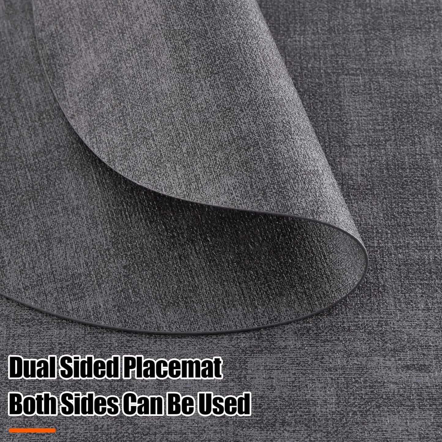 Homaxy Round Faux Leather Placemats and Coasters, Set of 4, Dark Grey | Washable Dual-side Table Mats, Wipeable Place