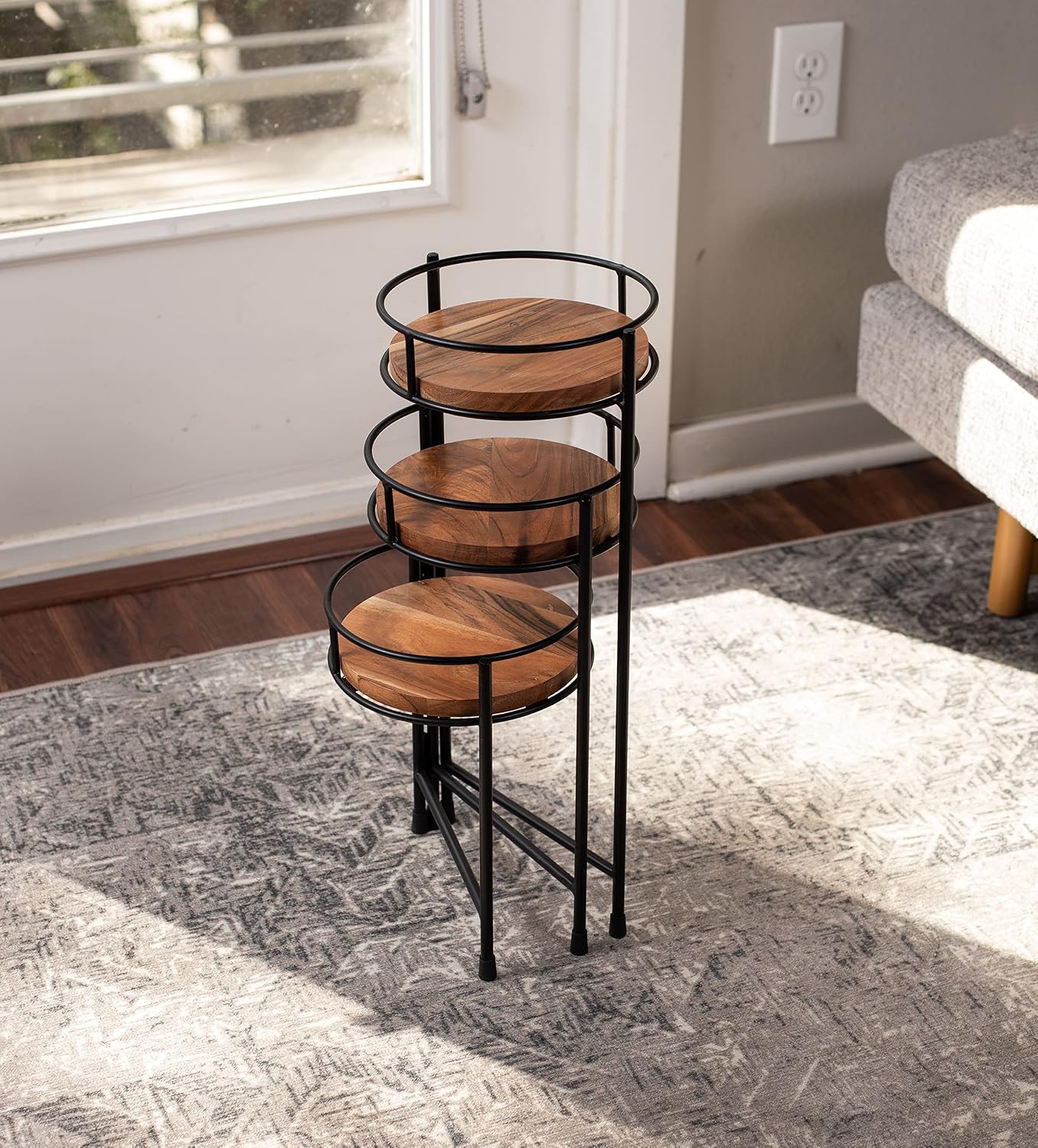 BIRDROCK HOME 3-Tier Plant Stand - Acacia Wood Plant Holder - Adjustable Collapsible Design - Display Shelves for Pots