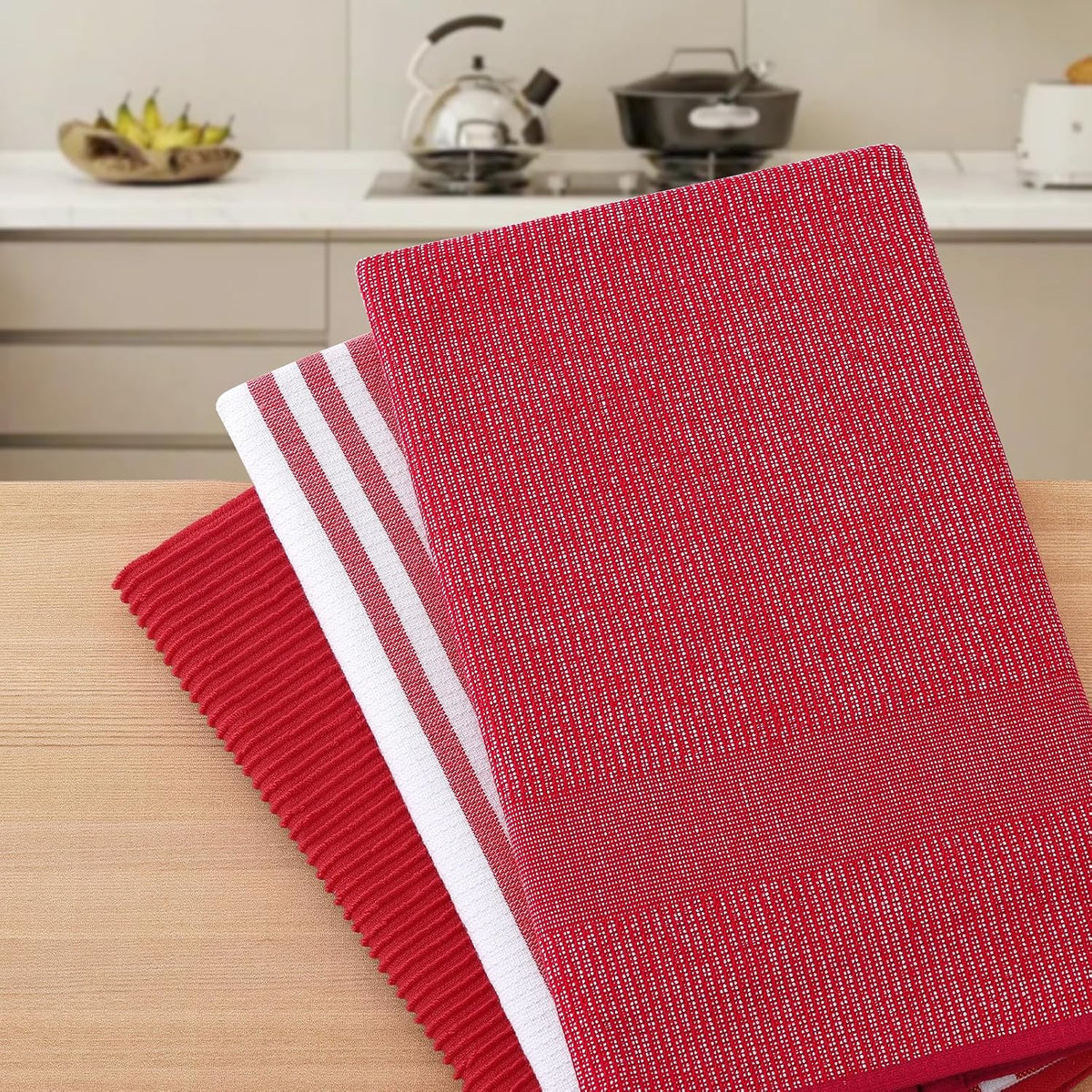 Homaxy Cotton 380 GSM Premium Kitchen Towels, 18"x 28", 12 Pack, Red | Soft and Absorbent Terry Dish Towels