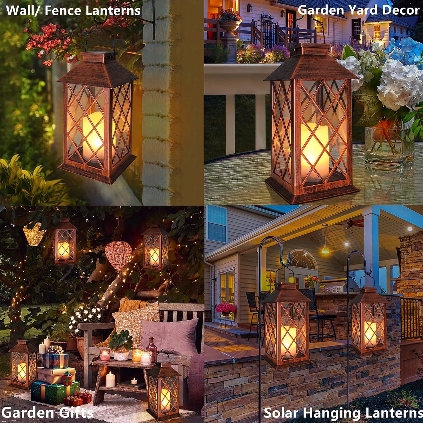[2 Pack] TAKE ME 14" Solar Lantern Outdoor Garden Hanging Lantern Waterproof LED Flickering Flameless Candle Mission