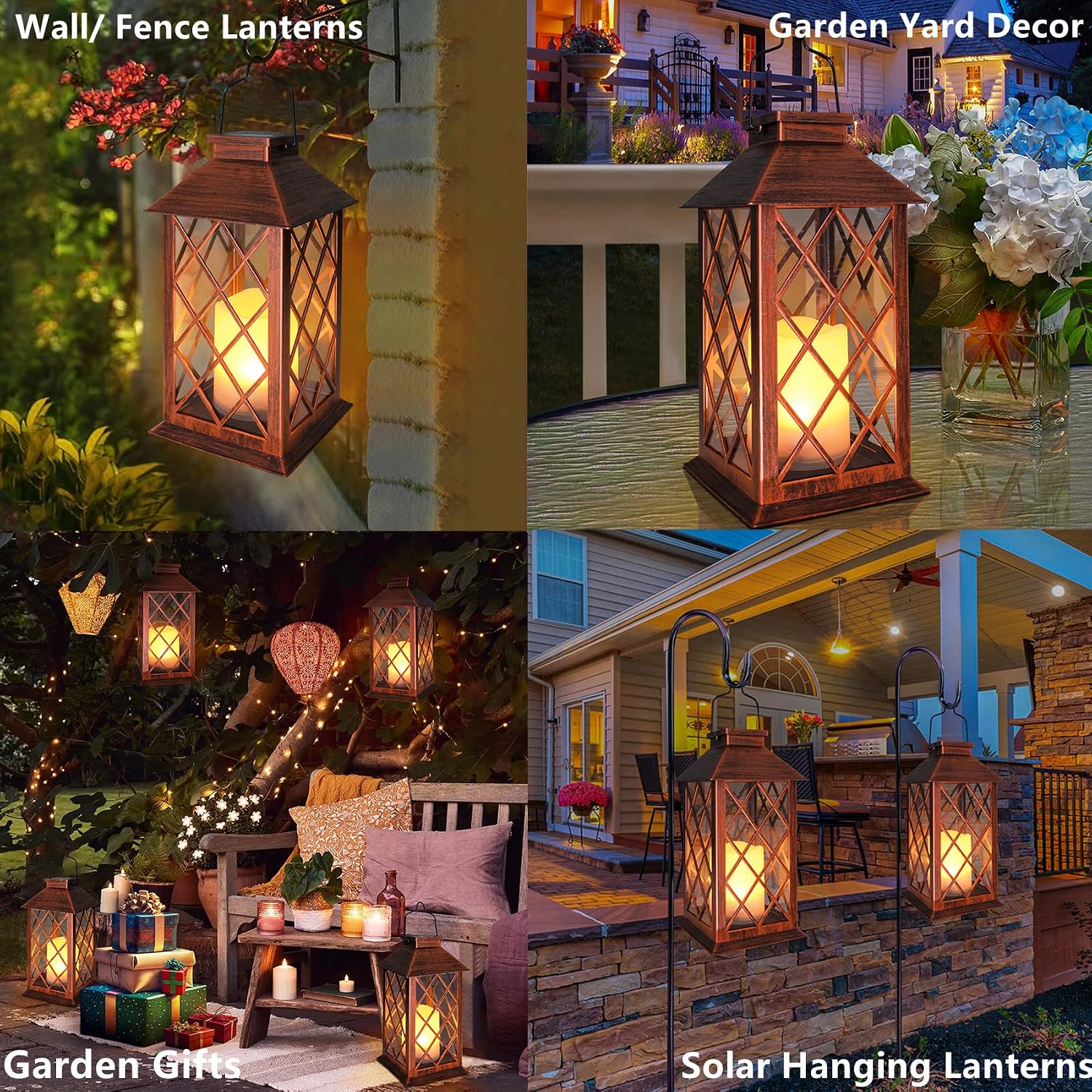 [2 Pack] TAKE ME 14" Solar Lantern Outdoor Garden Hanging Lantern Waterproof LED Flickering Flameless Candle Mission