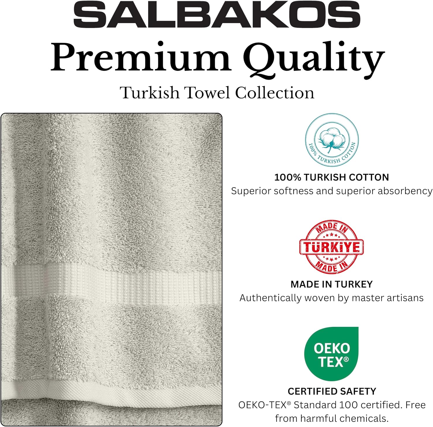 SALBAKOS 12-Piece 100% Turkish Cotton Washcloths and Face Towels, Stone | 13x13 in Standard Size Small Towel, Multi-use