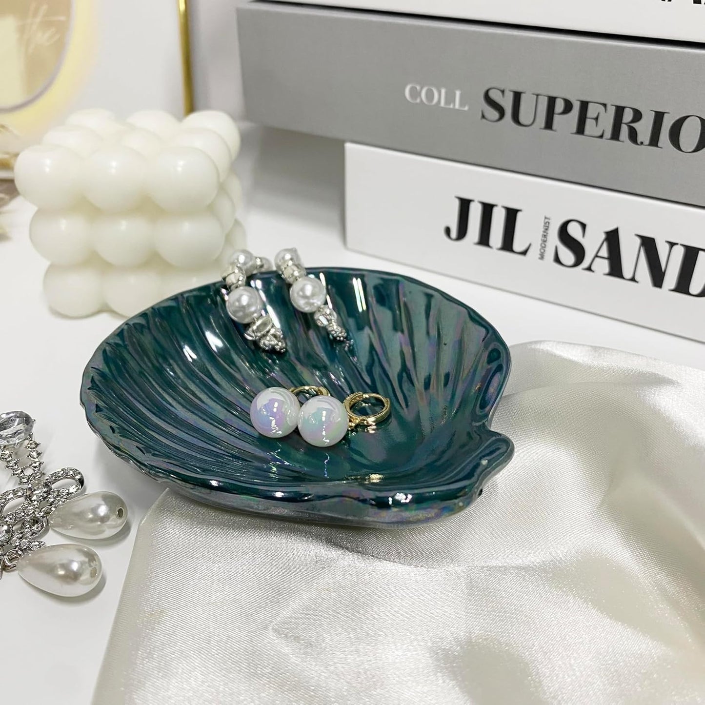 Ceramic Ring Holder Dish for Earrings Necklace / Deep Teal