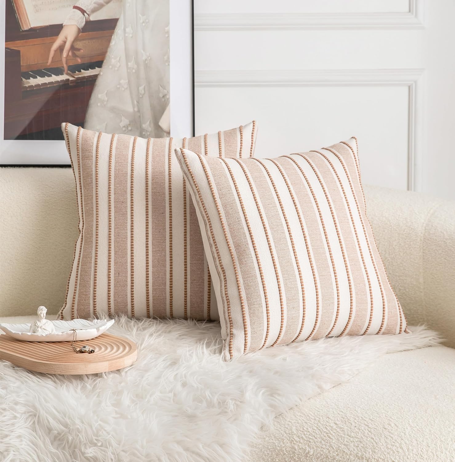 Farmhouse Textured Pillow Case / Brown / 18 x 18 / Set of 2