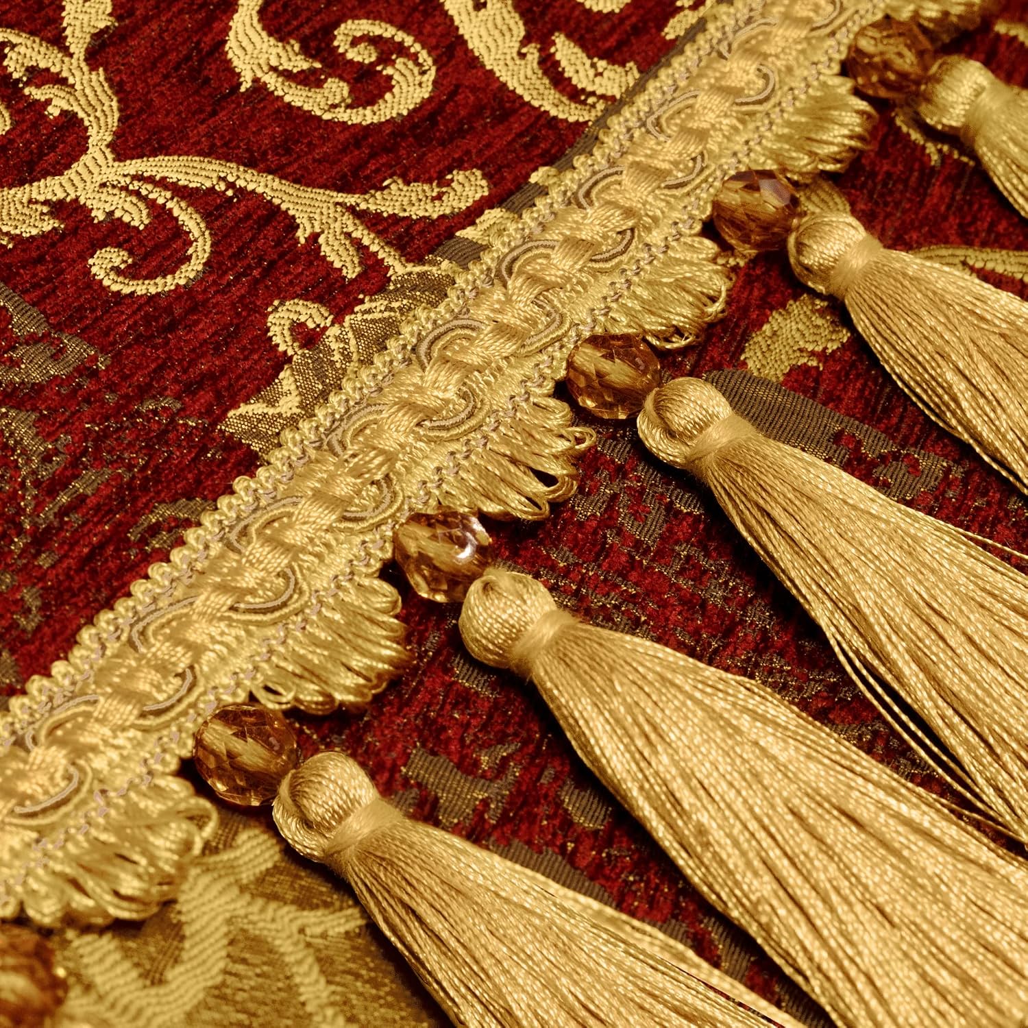 Loom and Mill Luxury Jacquard Table Runner 13x108 inch, Rectangle-Red Gold | Patchwork Design Chenille Dining Table