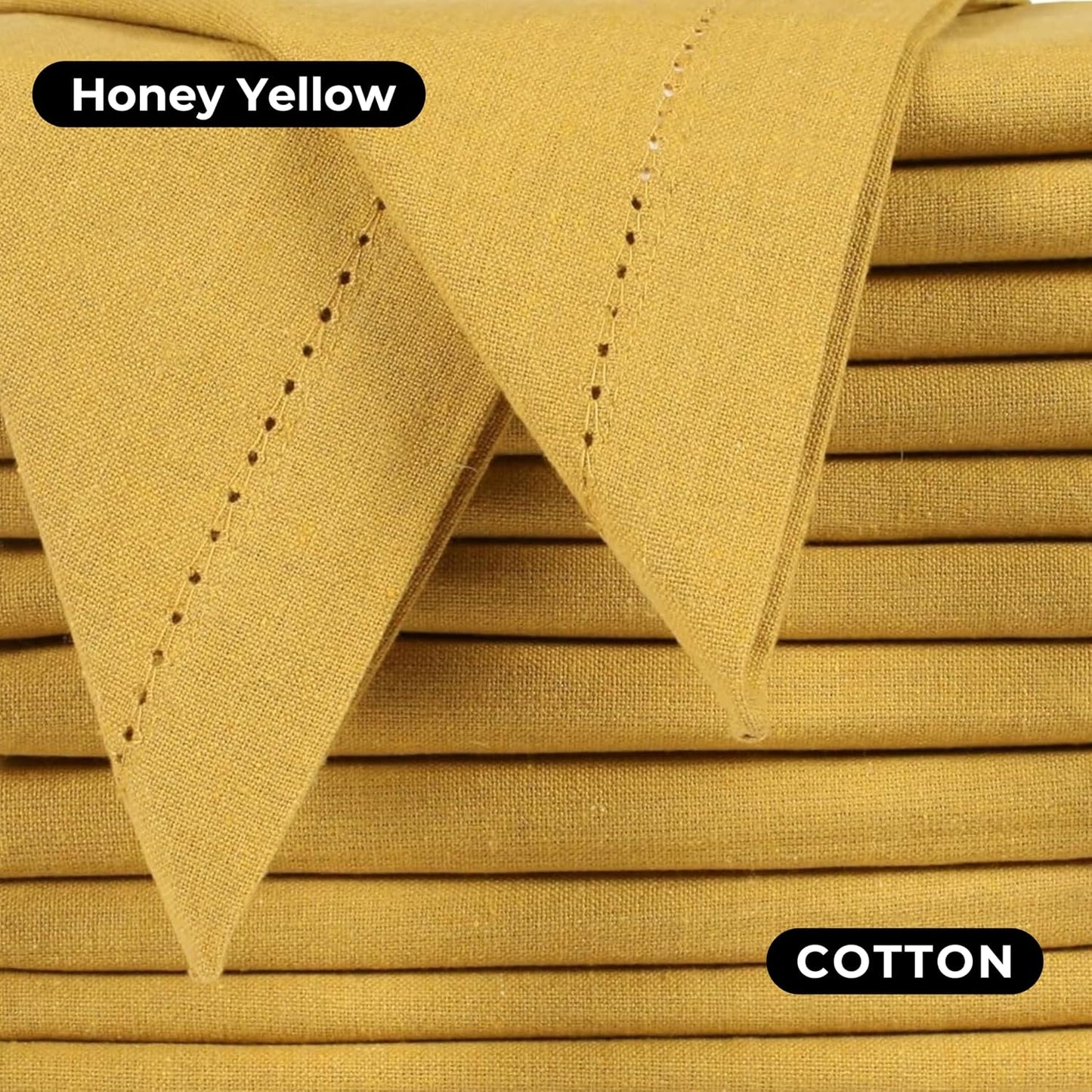 Bedding Craft Cotton Dinner Cloth Napkins Set of 12 – 18x18 Honey Yellow Hemstitched – Machine Washable Fabric Napkins