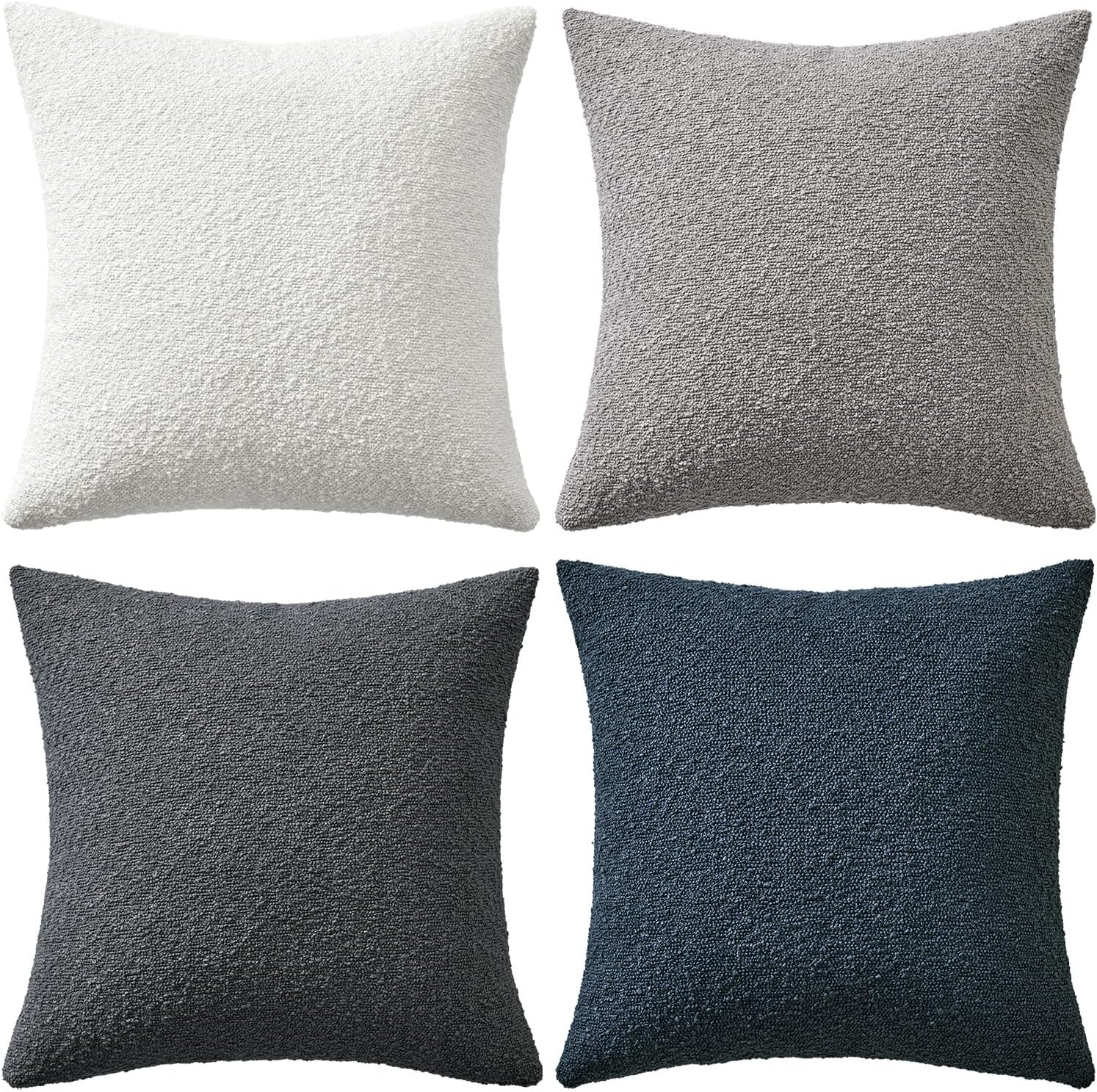 Decorative Textured Boucle Throw Pillow Covers Accent Solid Pillow / 18 x 18 / Blue Gray / Set of 4