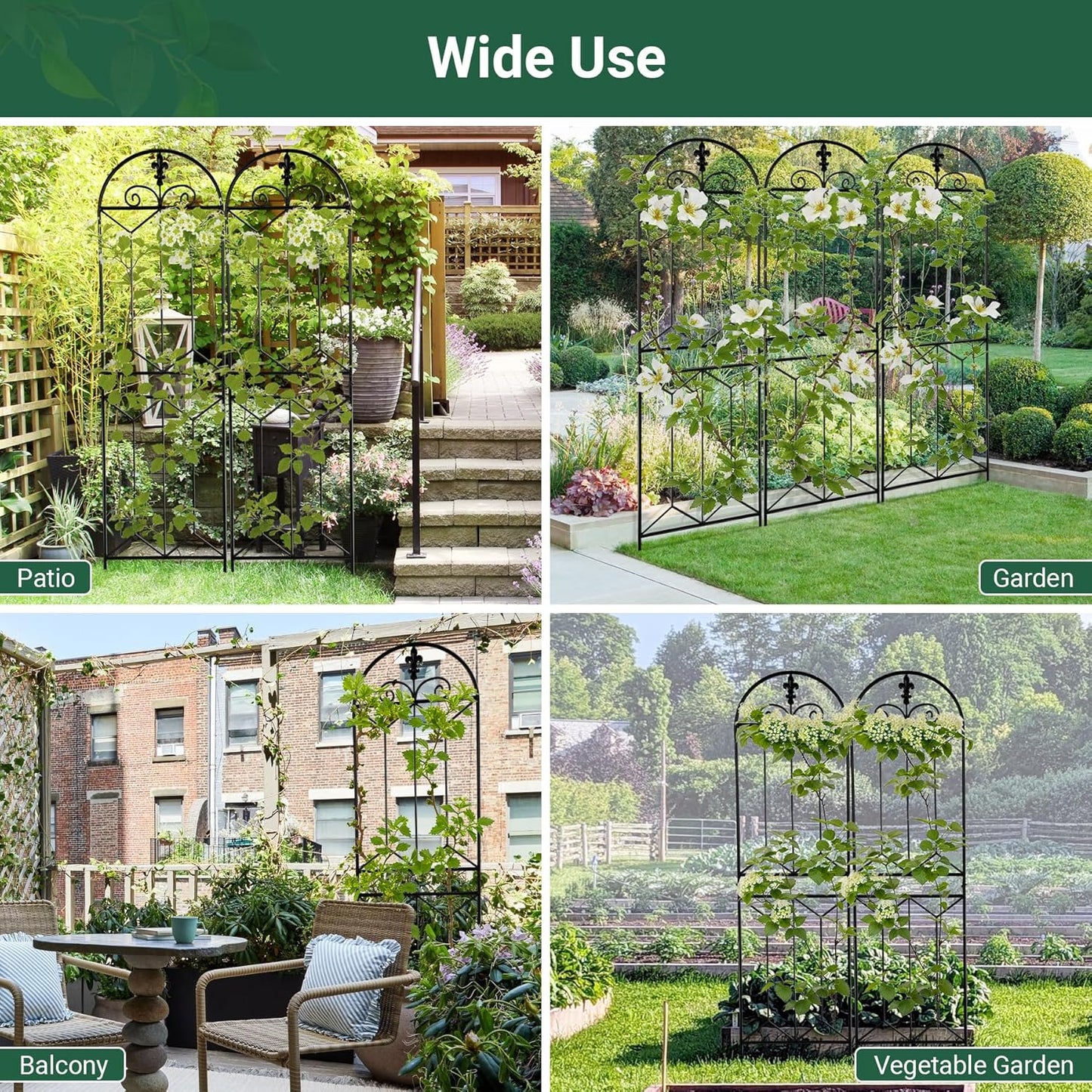 Metal Trellis Outdoor 70.8" x 19.5" - 2 Pack | Trellis for Climbing Plants Outdoor, Rustproof Metal Garden Trellis for