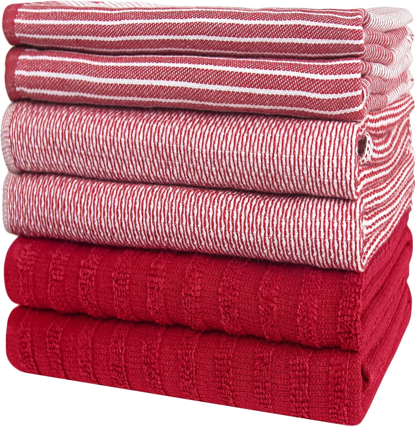 Premium Kitchen Towels 6 Pack 100% Cotton, 20"x28" Dish Towels - Red | Large Flat & Terry Kitchen Linen Set with