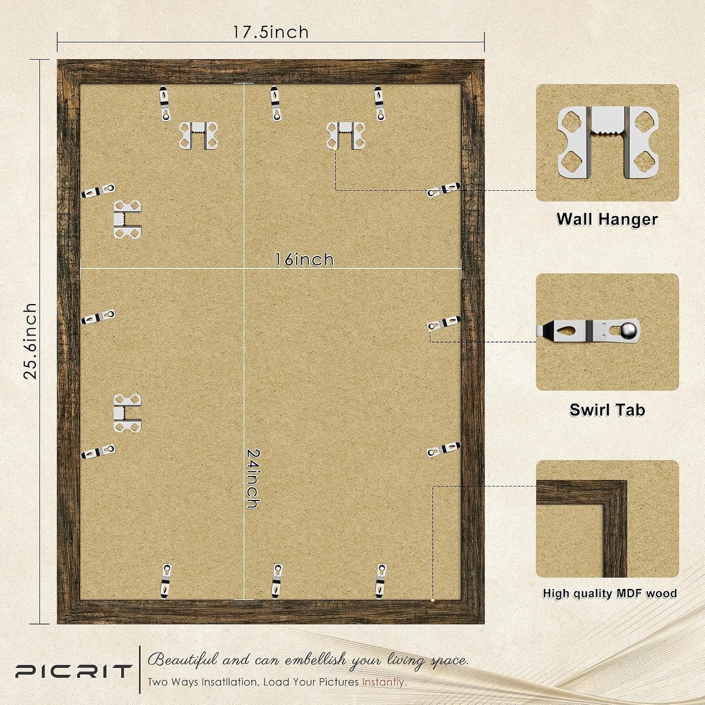 16x24 Rustic Brown Picture Frame, Poster Frame for Wall, 3 Pack | Fits 12x18 Photos With Mat or 16x24 Without Mat