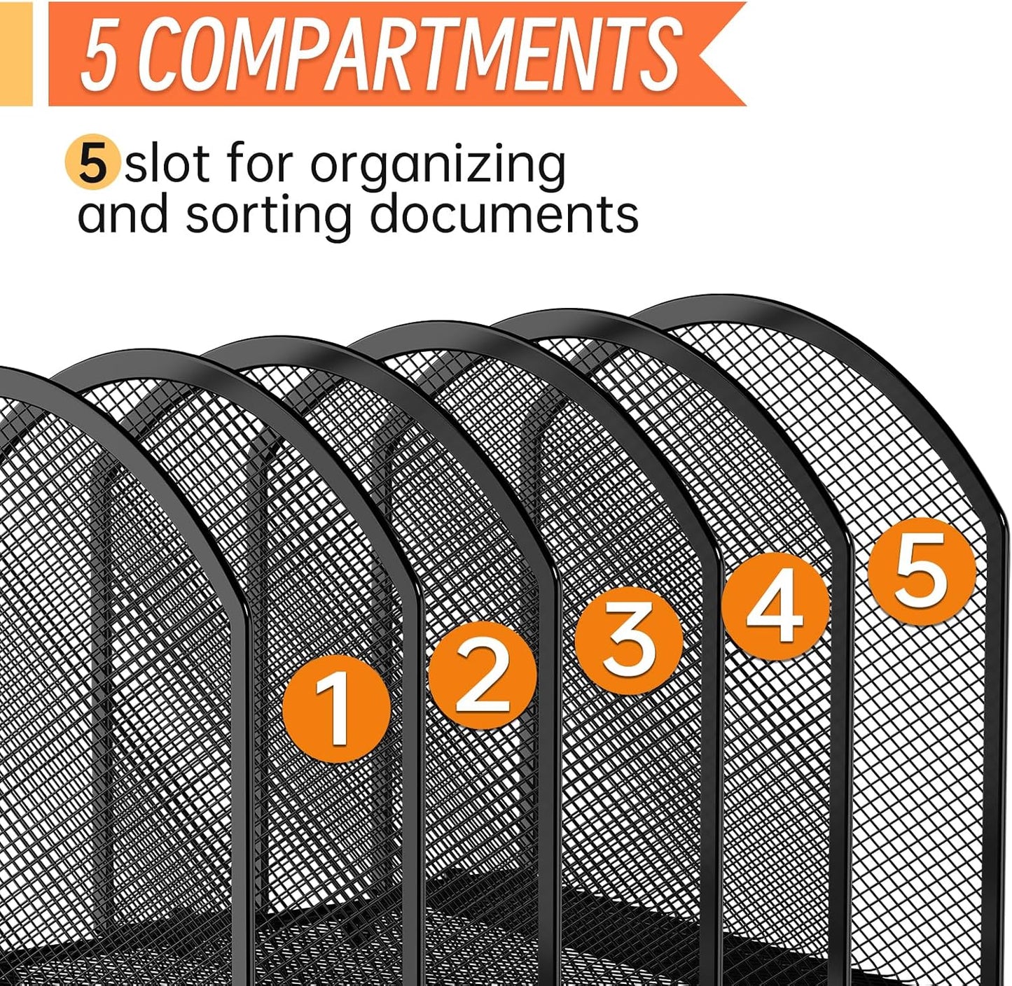 MINDEPOT Desk File Organizer 5 Sections Desktop Organizer File Mail Sorter Office Organization File Folder Holder for