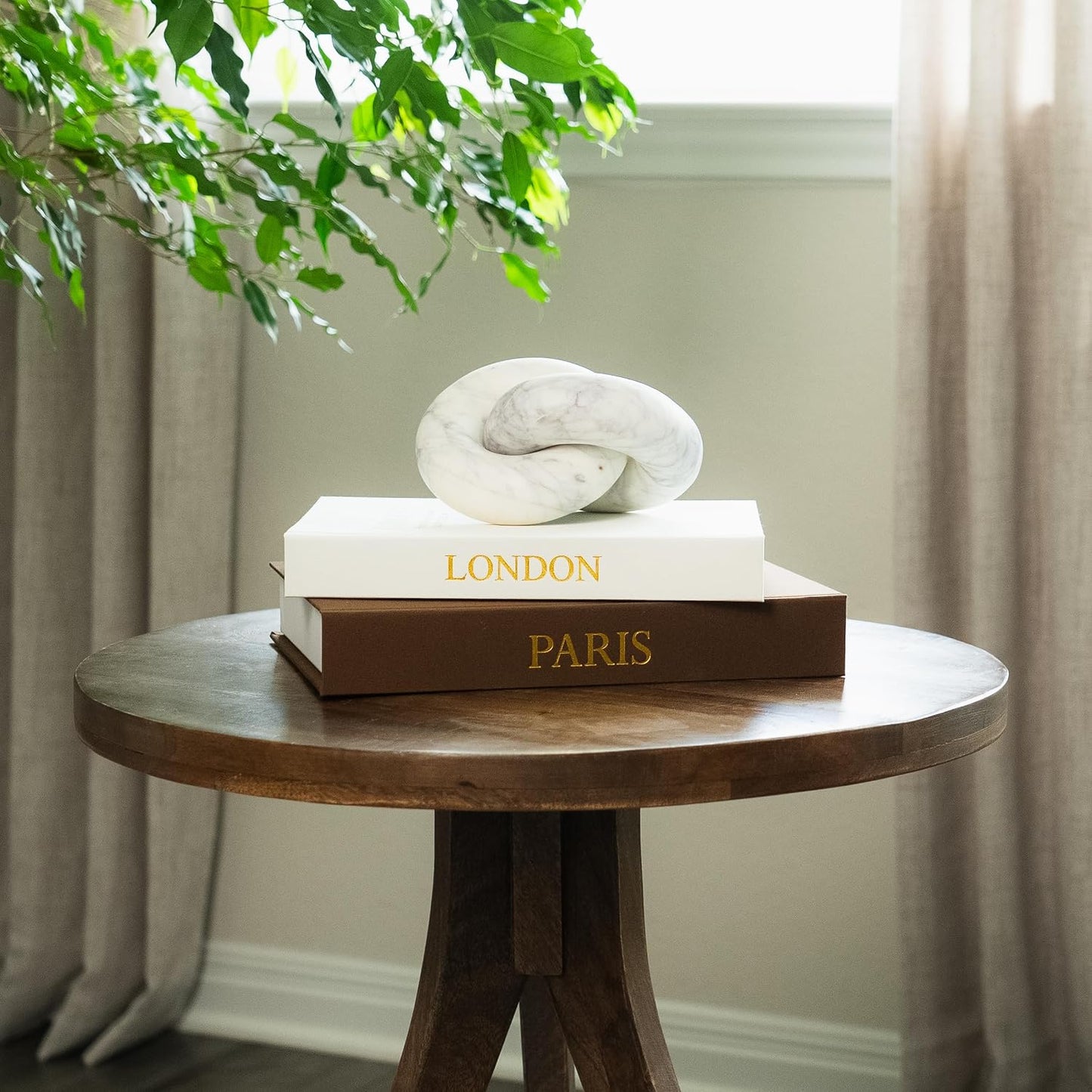 Faux Linen Book Boxes / Dark Brown/beige / Modern / Set of 2