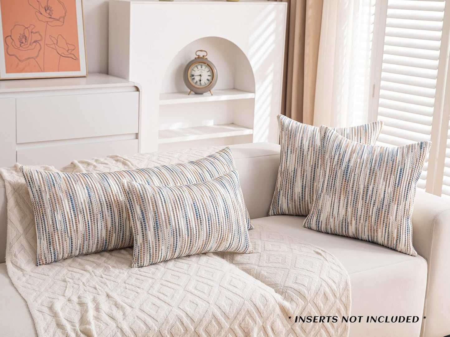 Boho Couch Throw Pillow Covers Grey Blue Striped Decorative / Blue Grey Striped / 18 x 18 / Set of 2