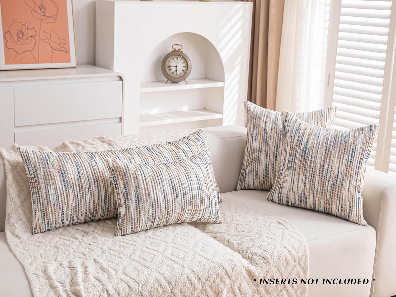 Boho Couch Throw Pillow Covers Grey Blue Striped Decorative / Blue Grey Striped / 18 x 18 / Set of 2