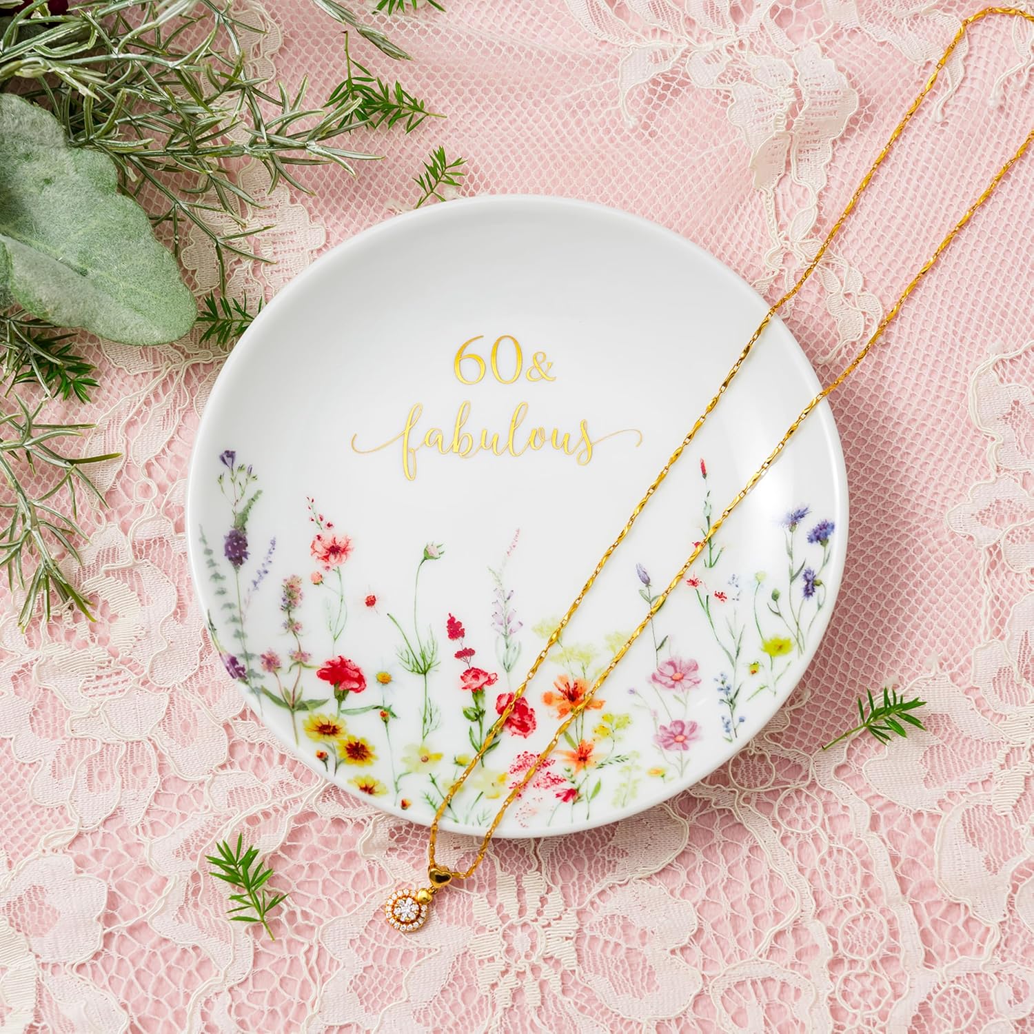 60 Fabulous Jewelry Ring Dish for Women 60th Birthday Gifts Idea for 60 Year / Birthday 60 Fabulous